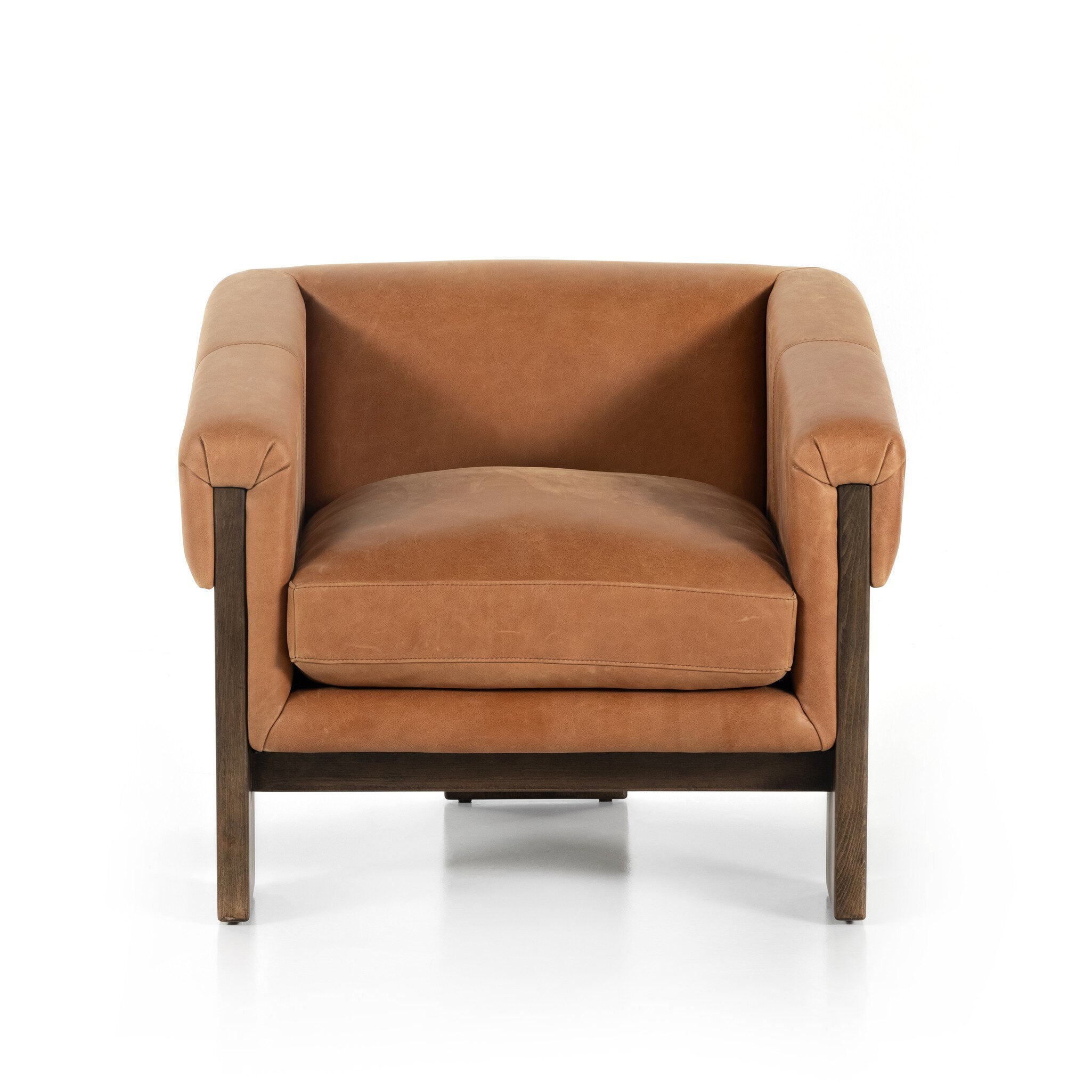 Brown leather armchair on a white background