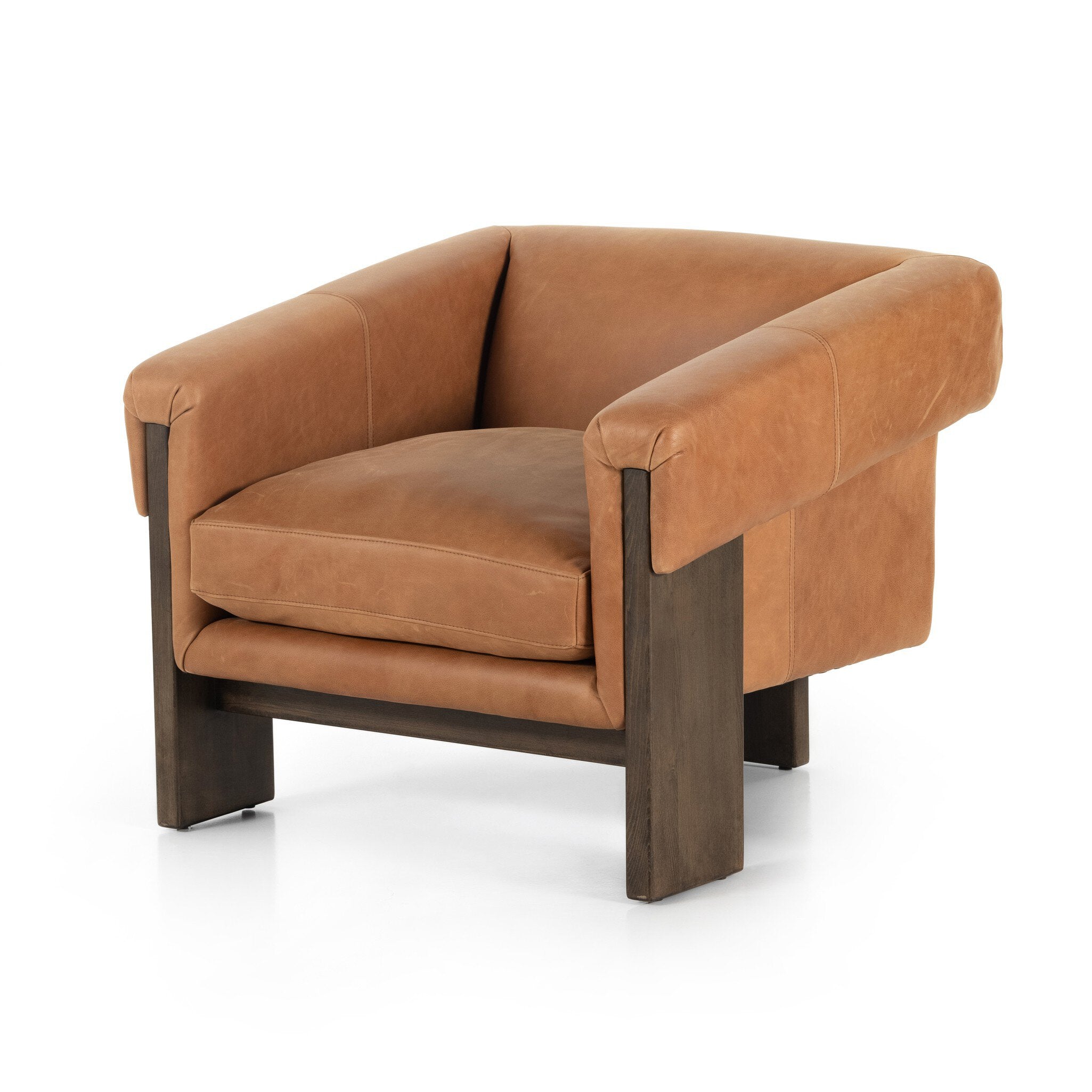 Brown leather armchair on a white background