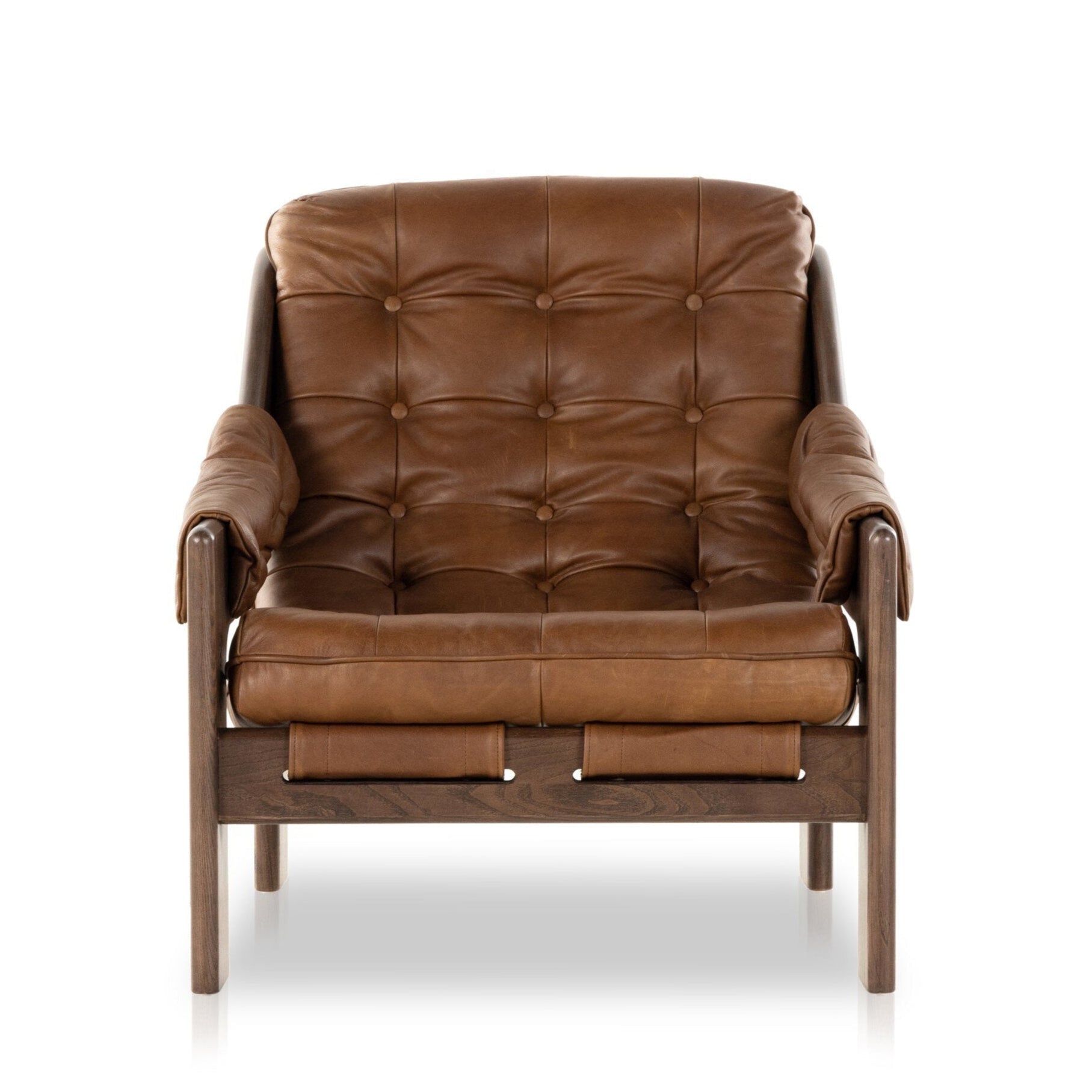 Brown leather armchair on a white background