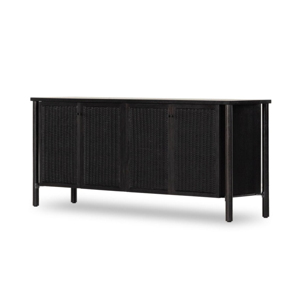 Black sideboard with wicker doors