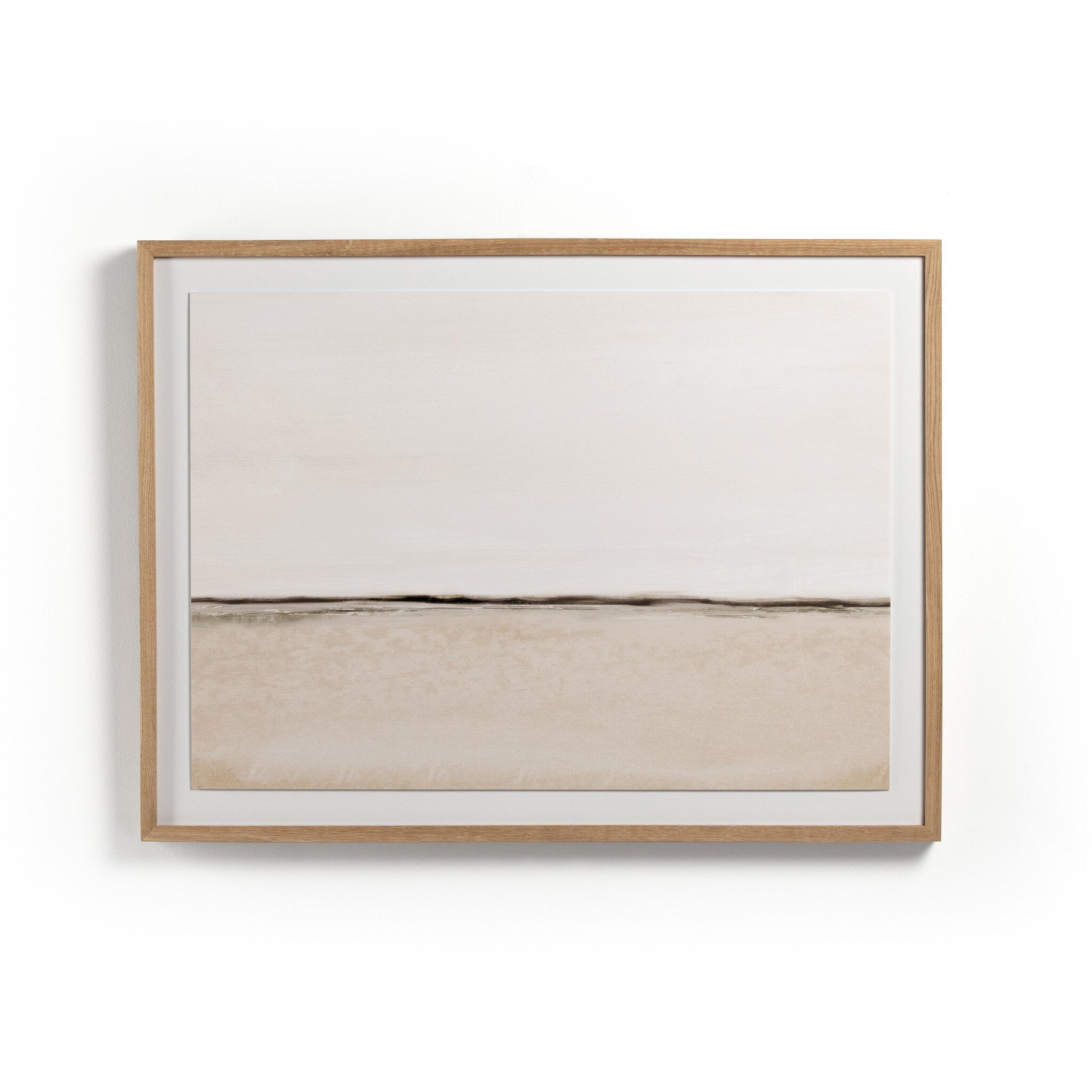 Framed abstract artwork with a minimal landscape design on a white background
