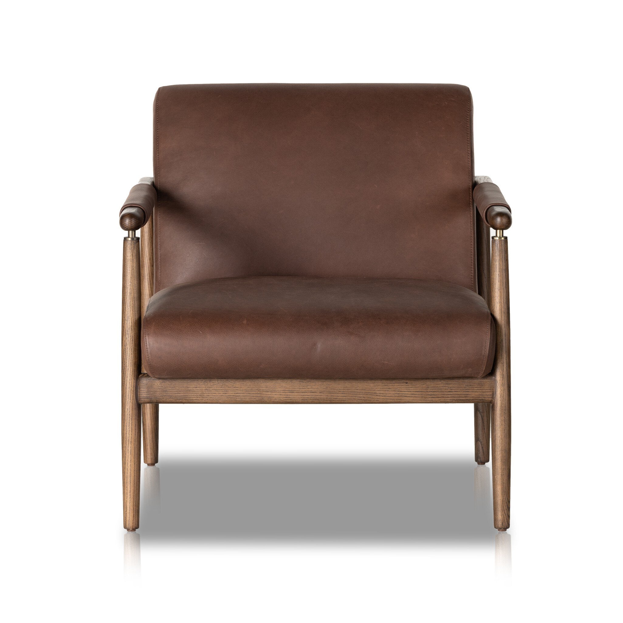 Brown leather armchair on a white background