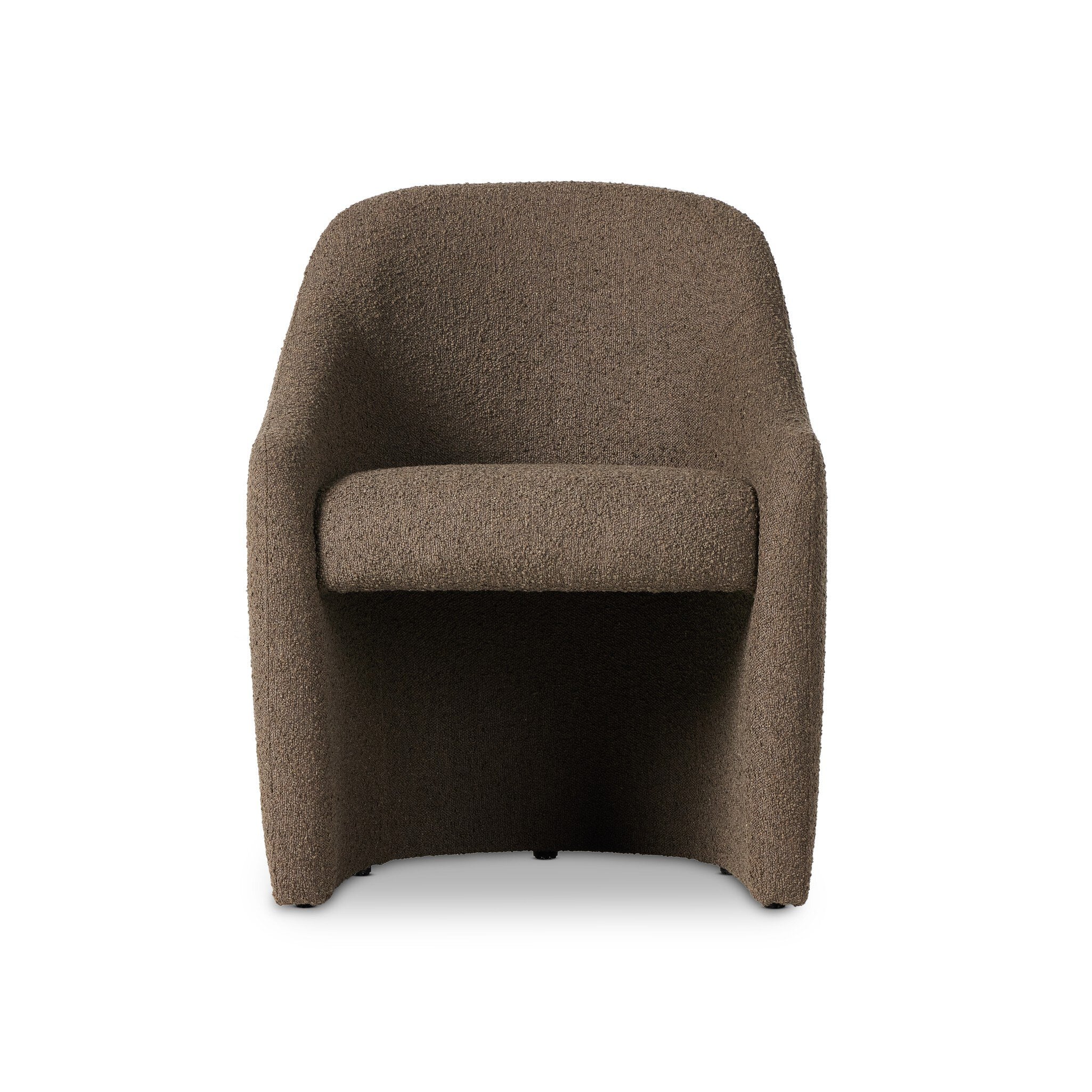 Brown upholstered armchair on a white background