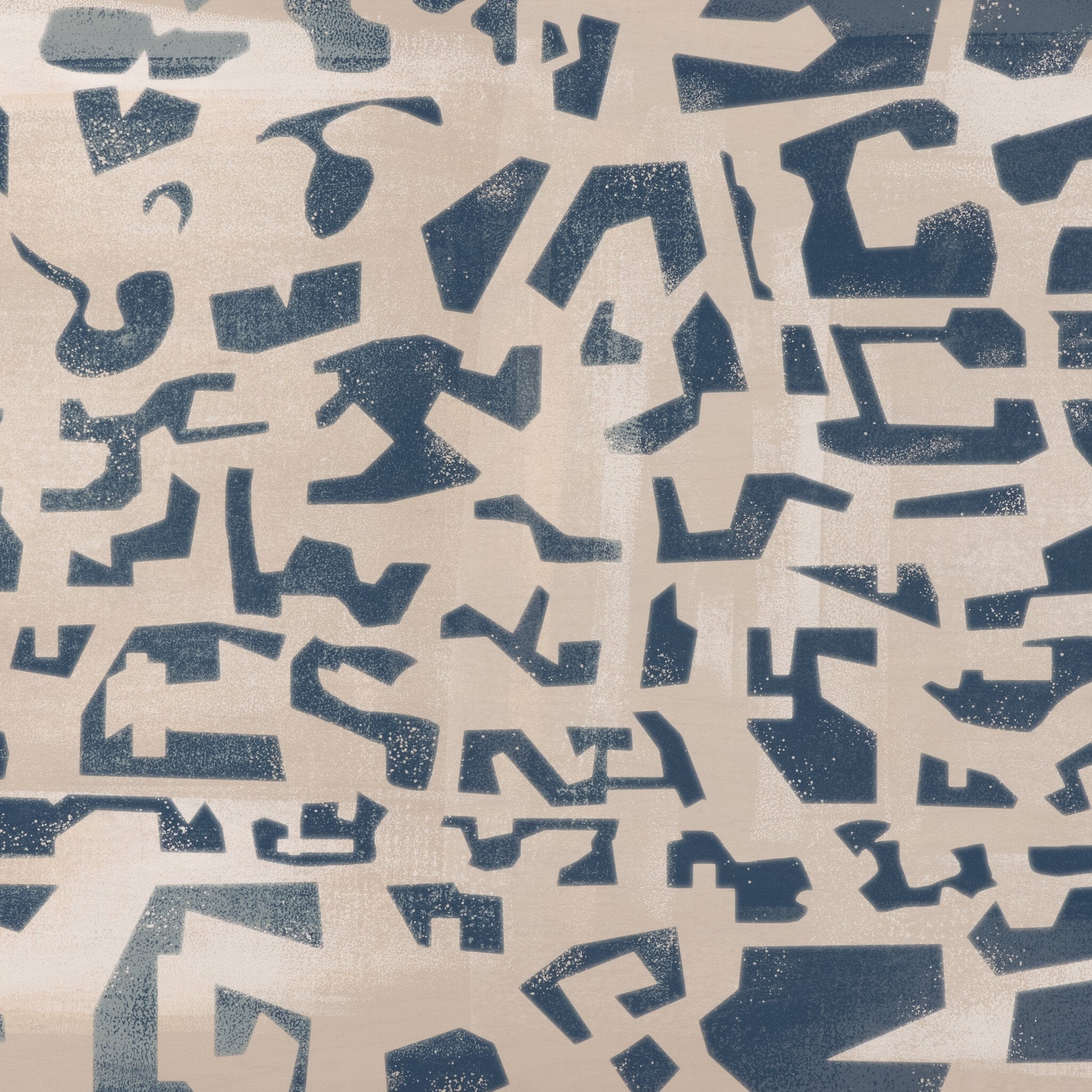 Pattern of abstract blue shapes on a beige background