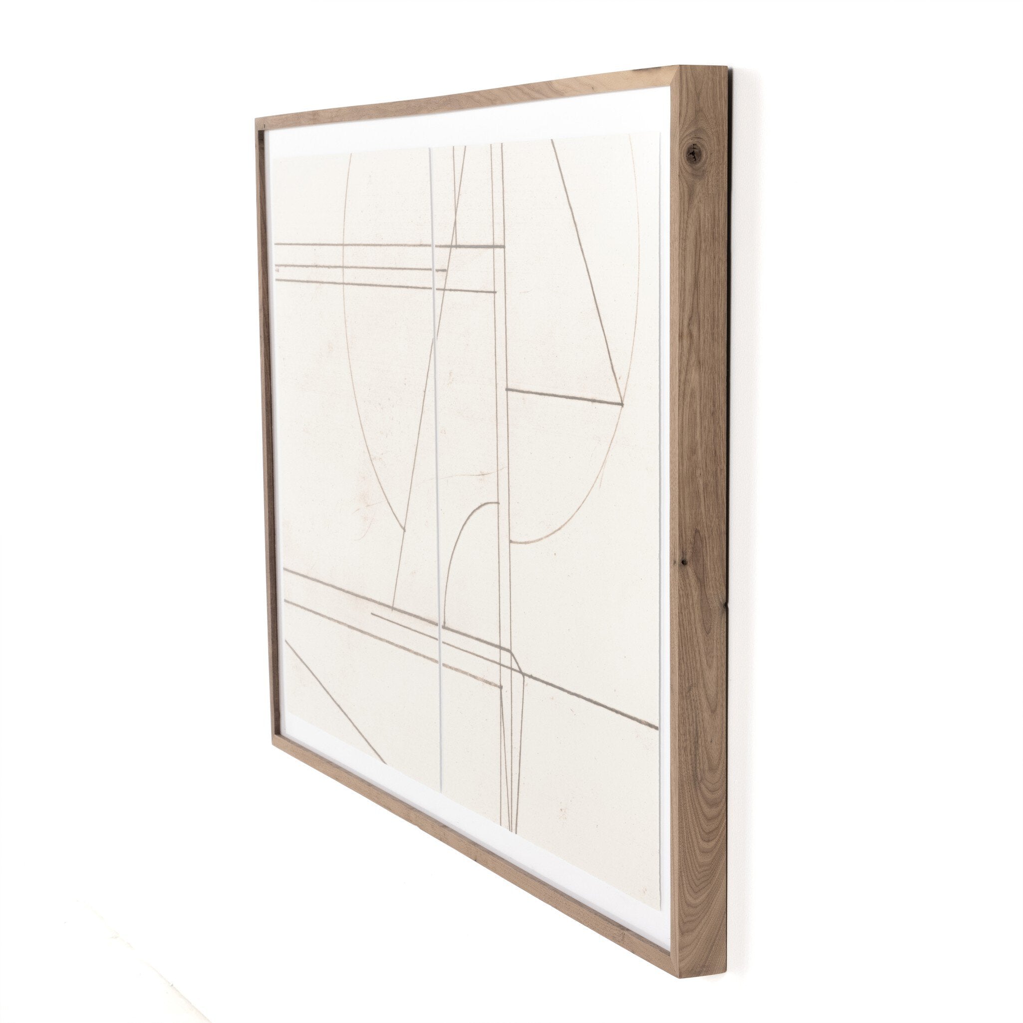 Framed abstract artwork with a wooden frame on a white background