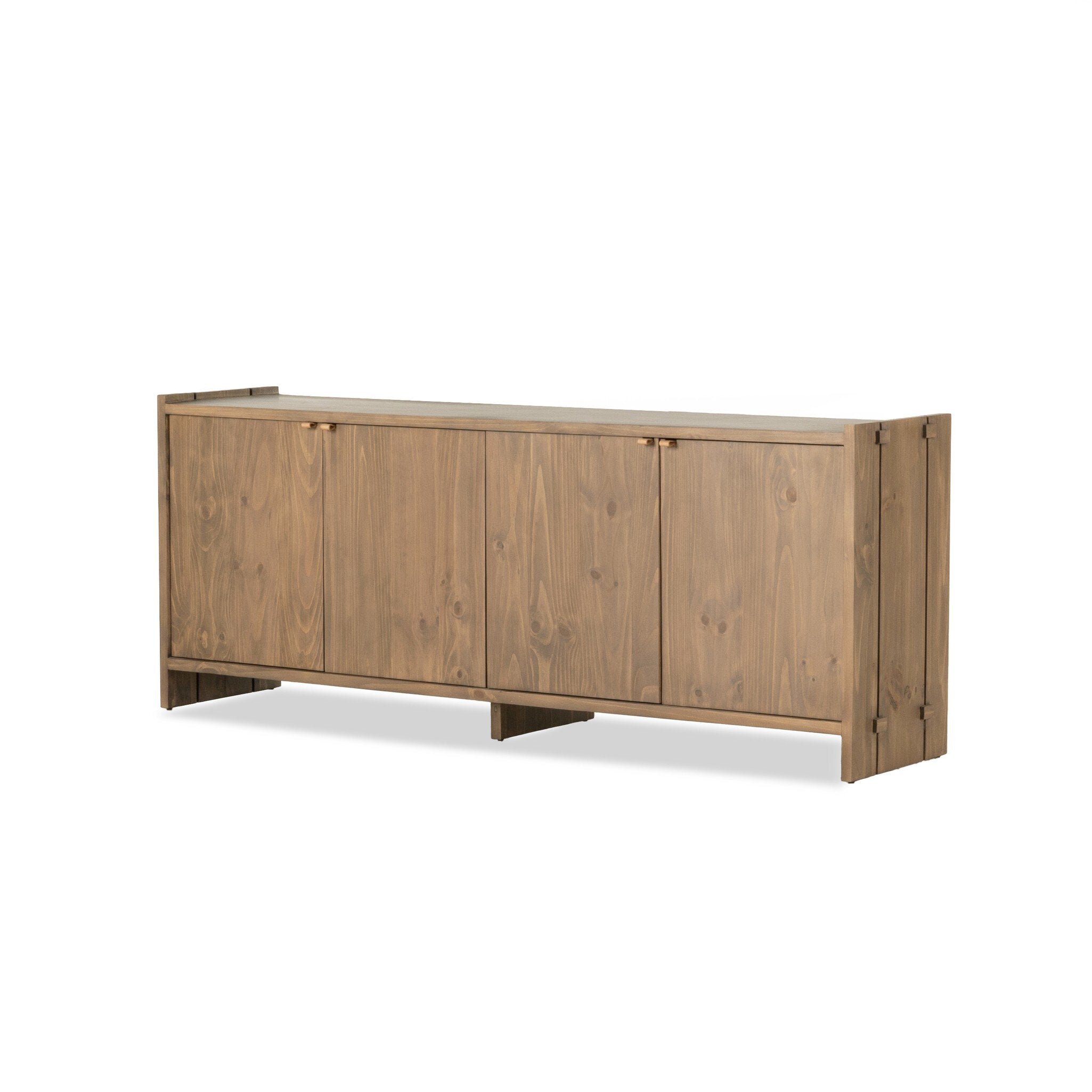 Wooden sideboard with three doors on a white background
