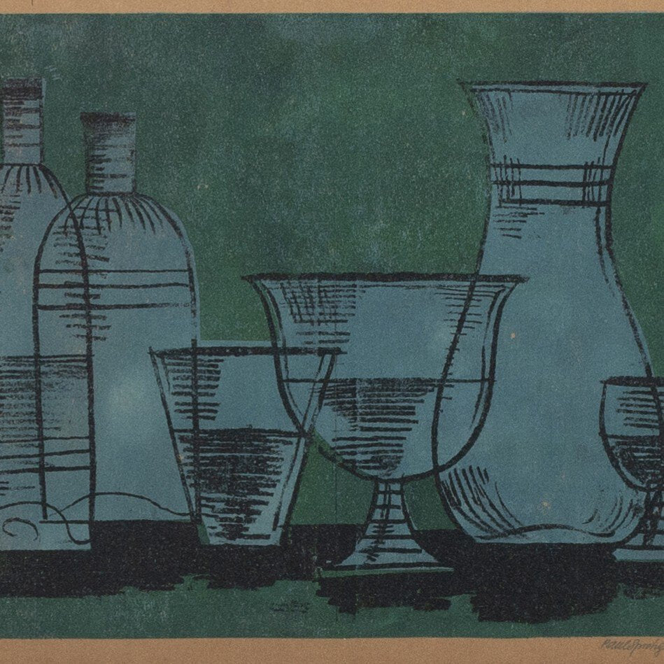 Illustration of bottles and glasses on a green background