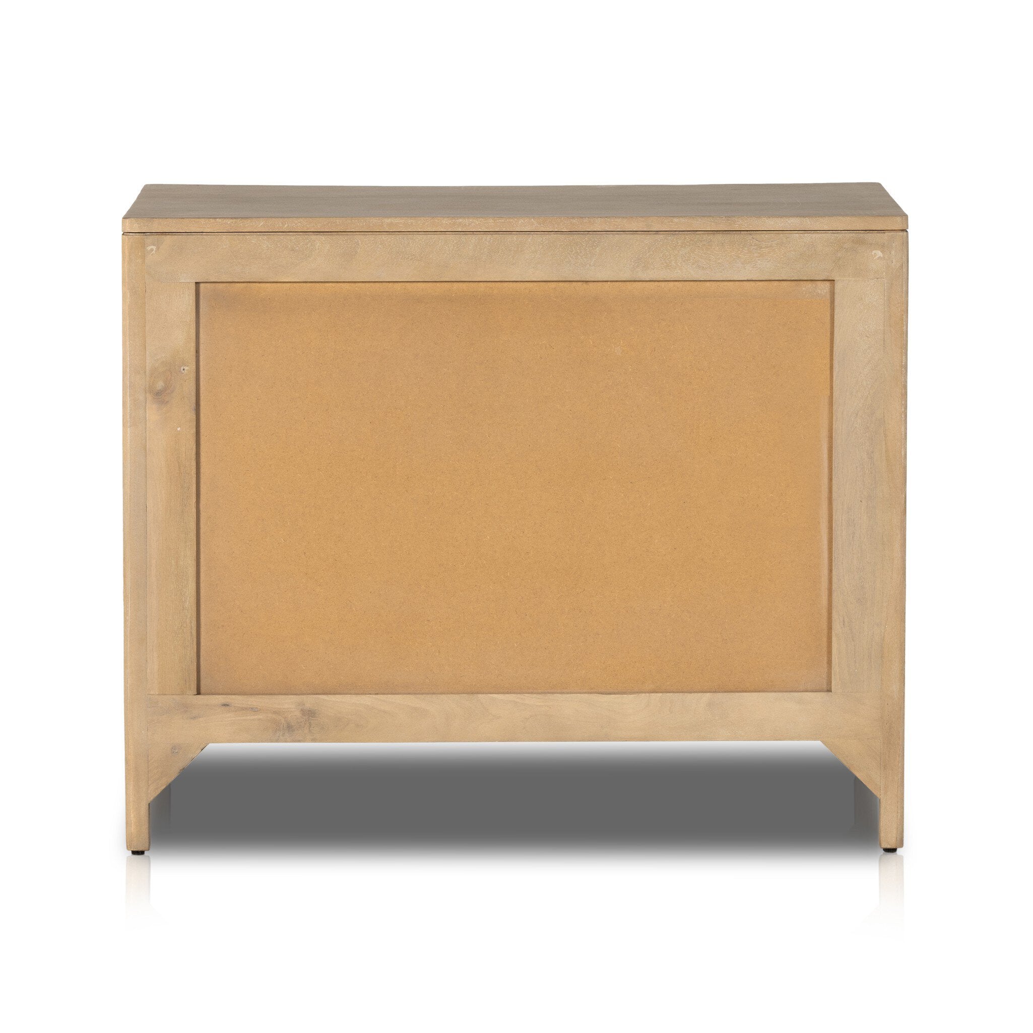 Wooden side table with a brown finish on a white background