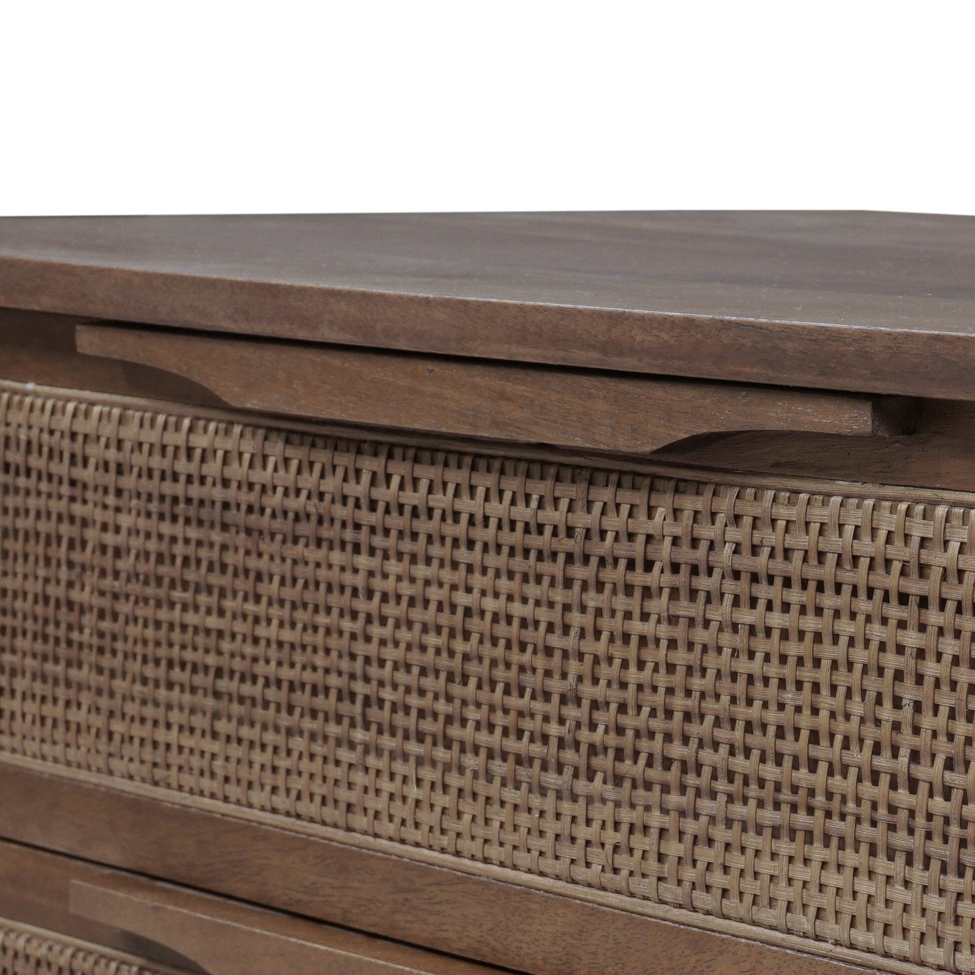 Wooden drawer with woven texture on a white background