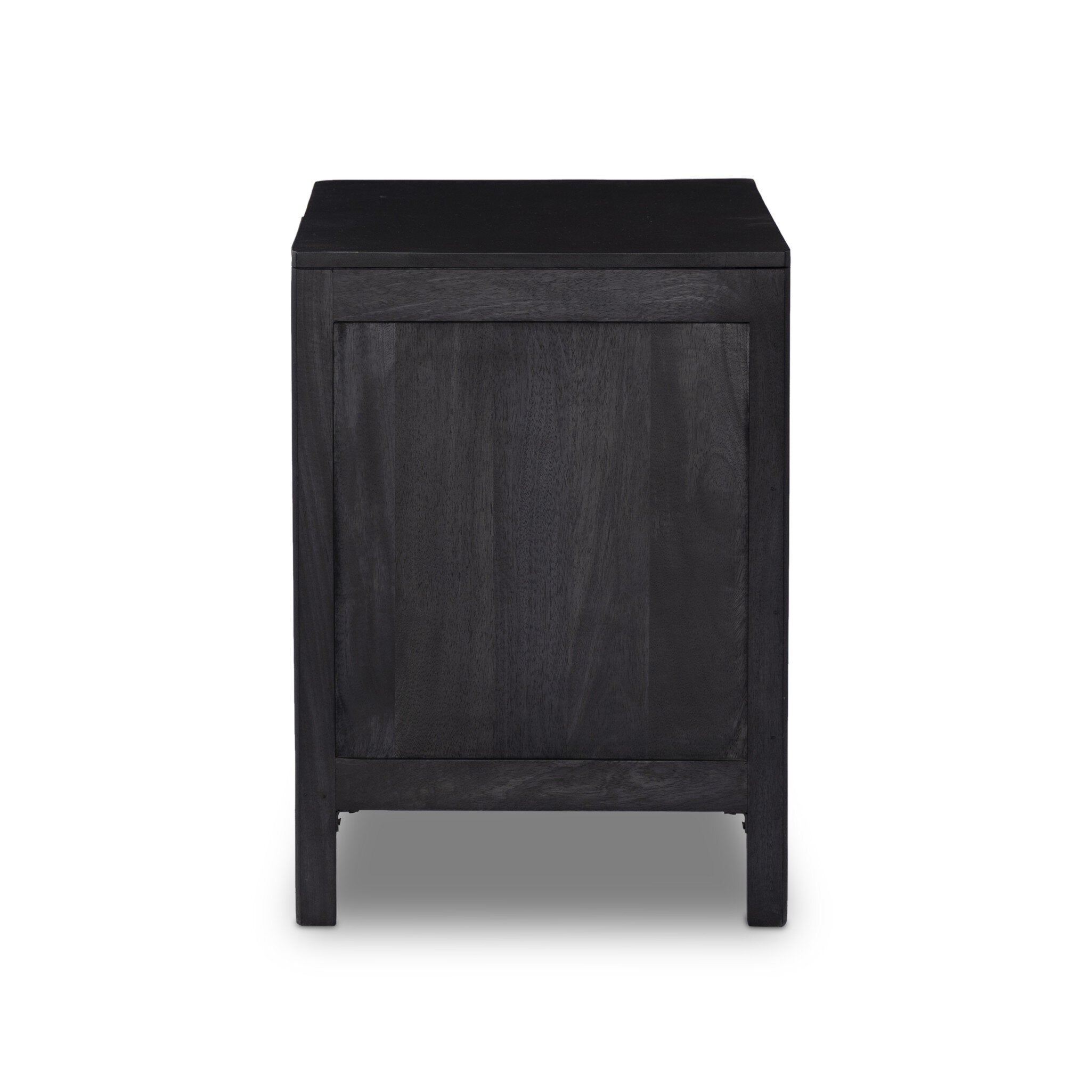 Black wooden side table on a white background