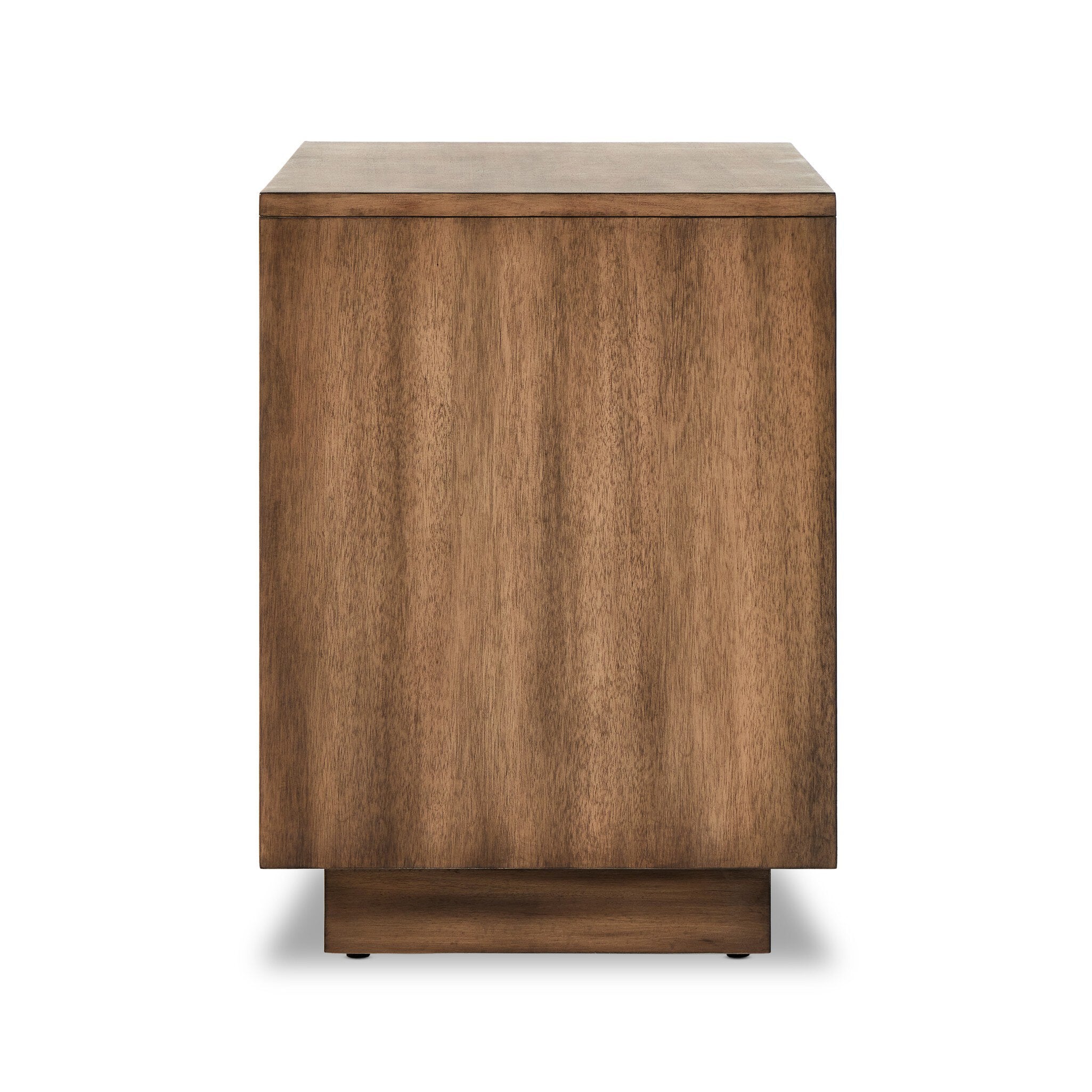 Side-view of a wooden nightstand on a white background