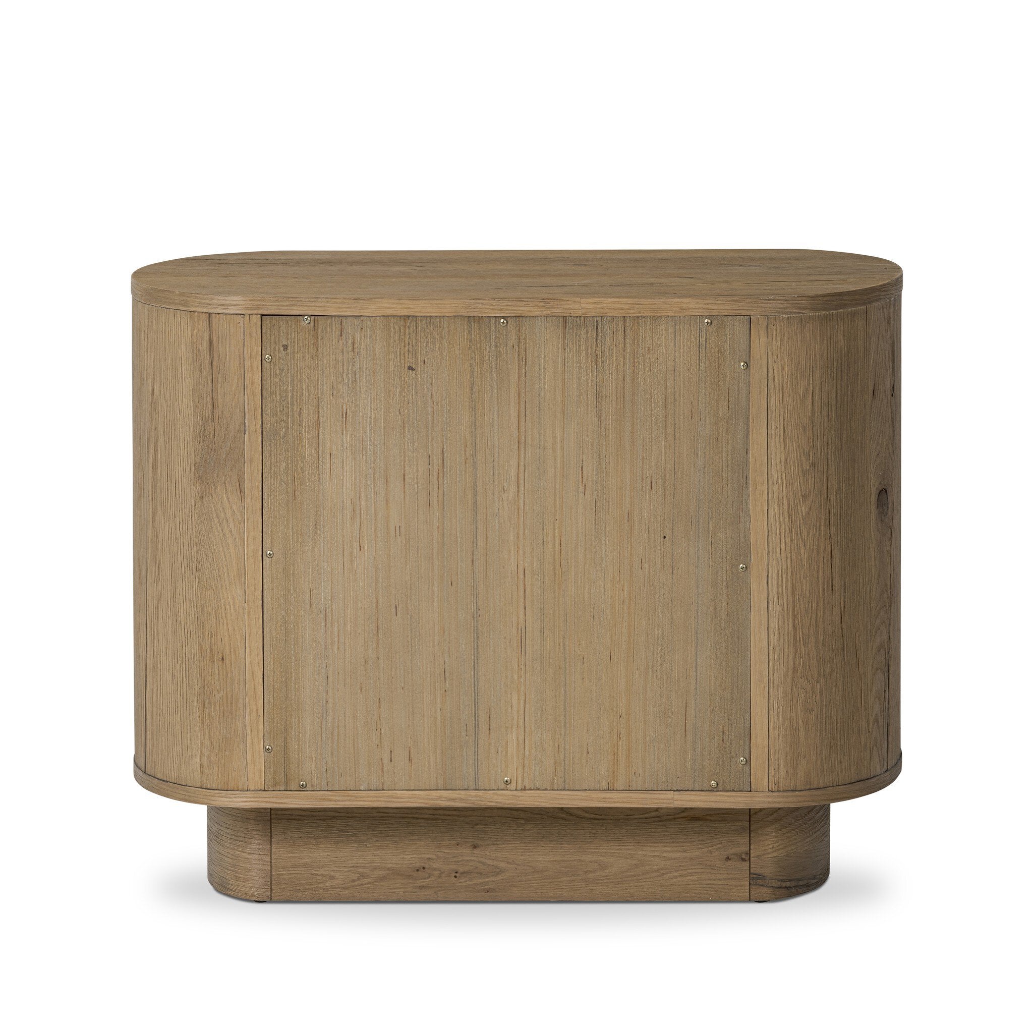 Wooden cylindrical side table on a white background