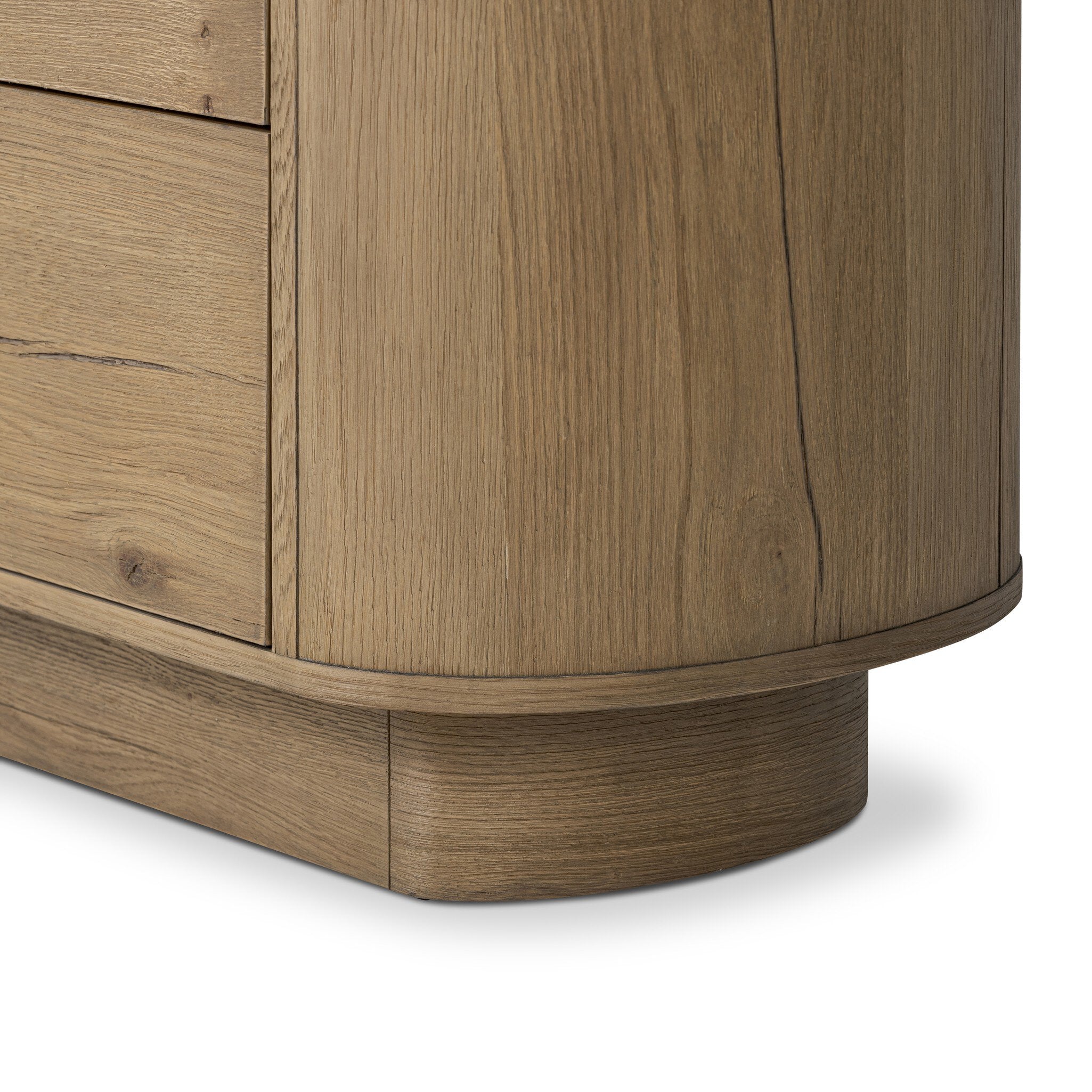 Wooden sideboard with a round base on a white background