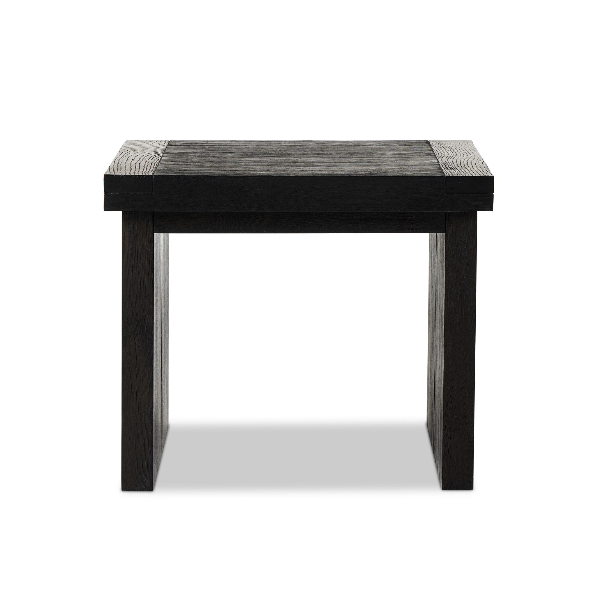 Black square side table with on a white background