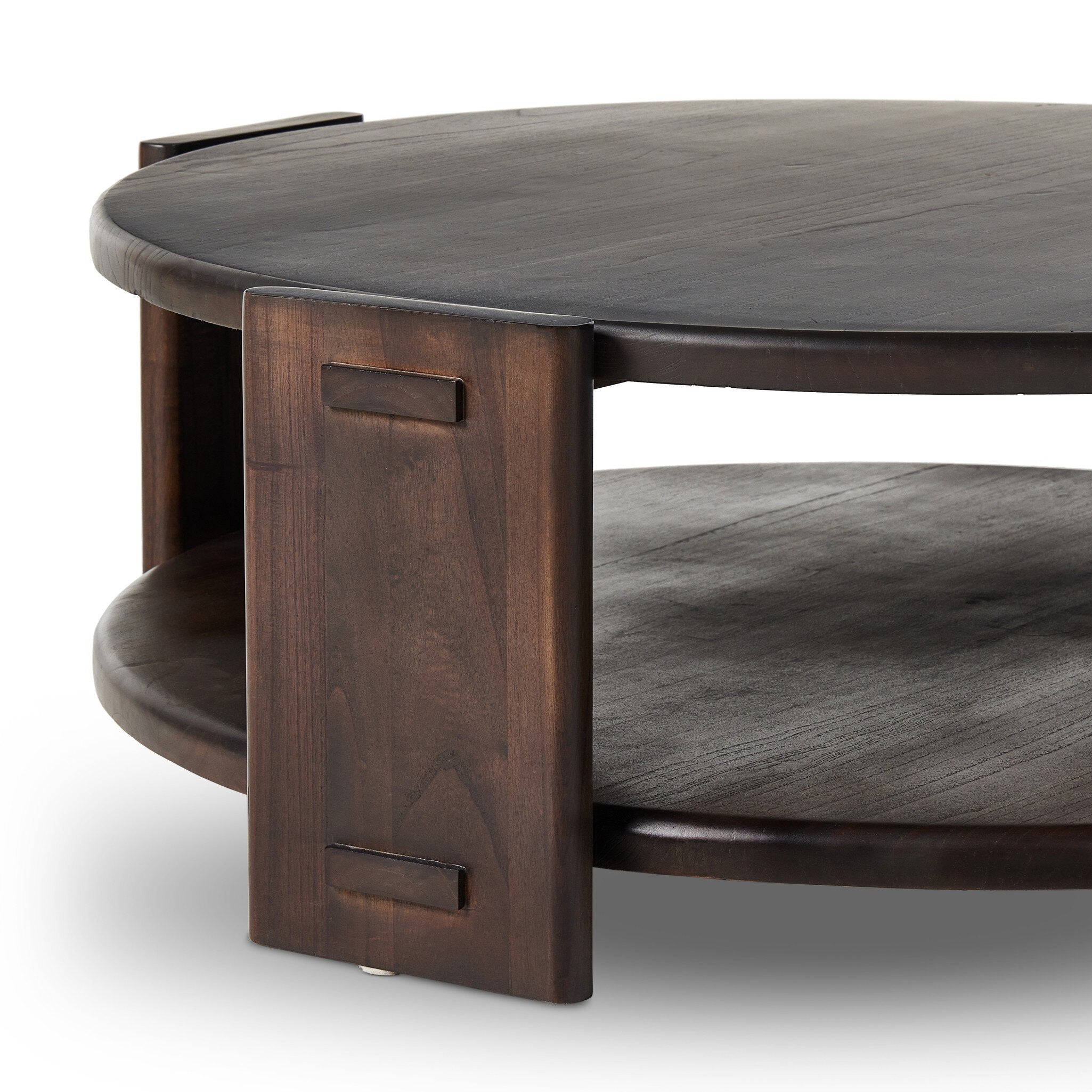 Wooden coffee table with a dark finish on a white background