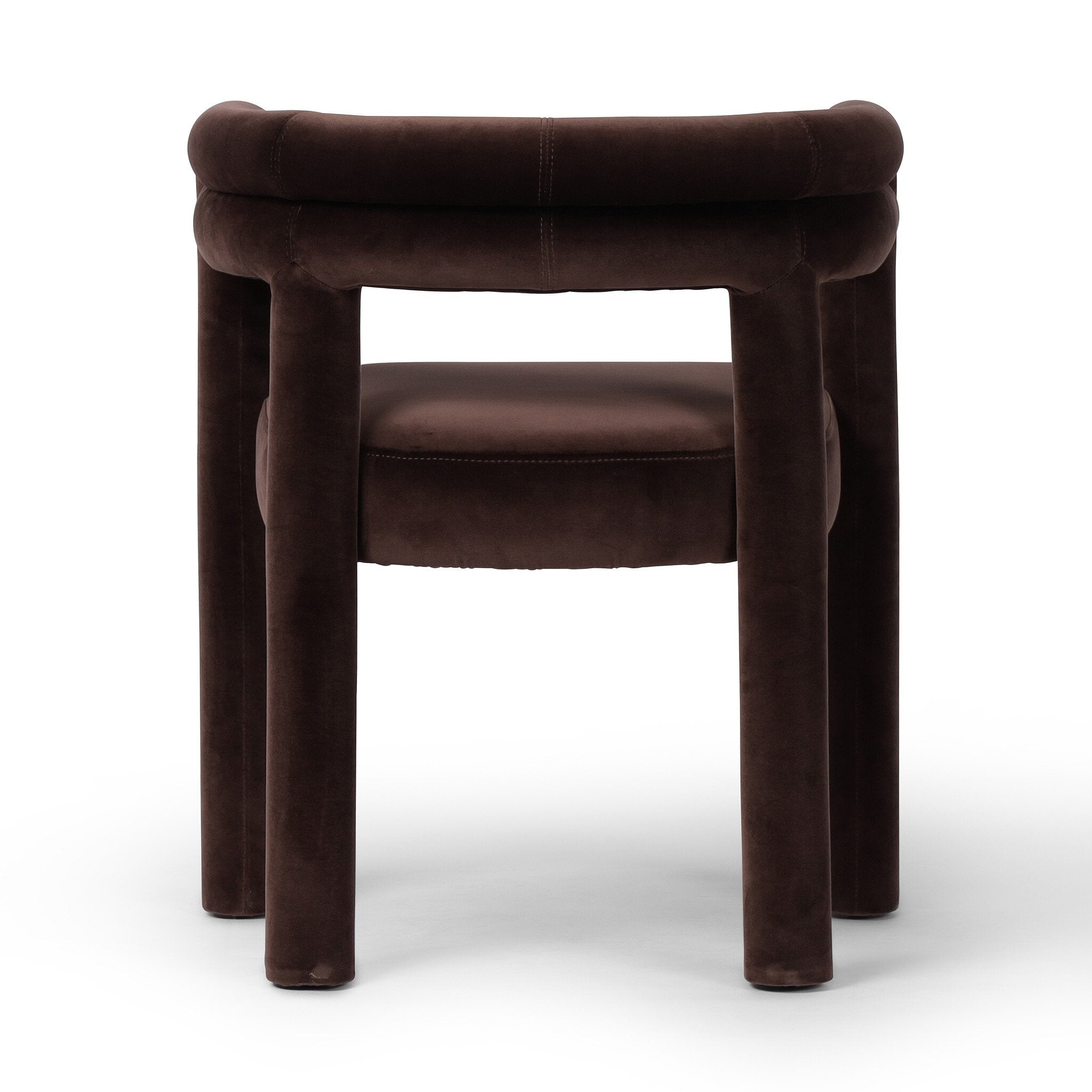 Back view of Brown upholstered velvet chair on a white background