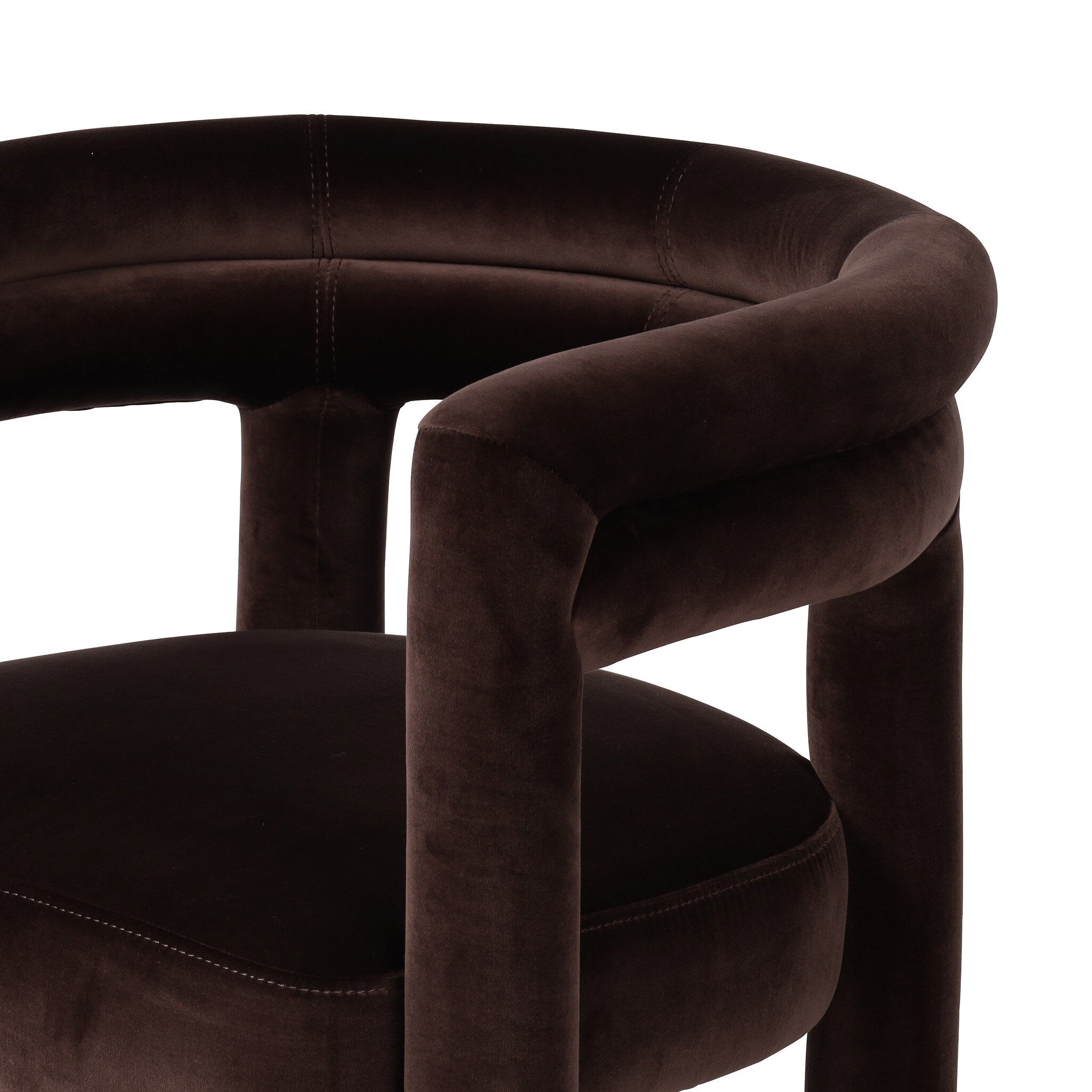 Brown velvet chair with a unique design on a white background