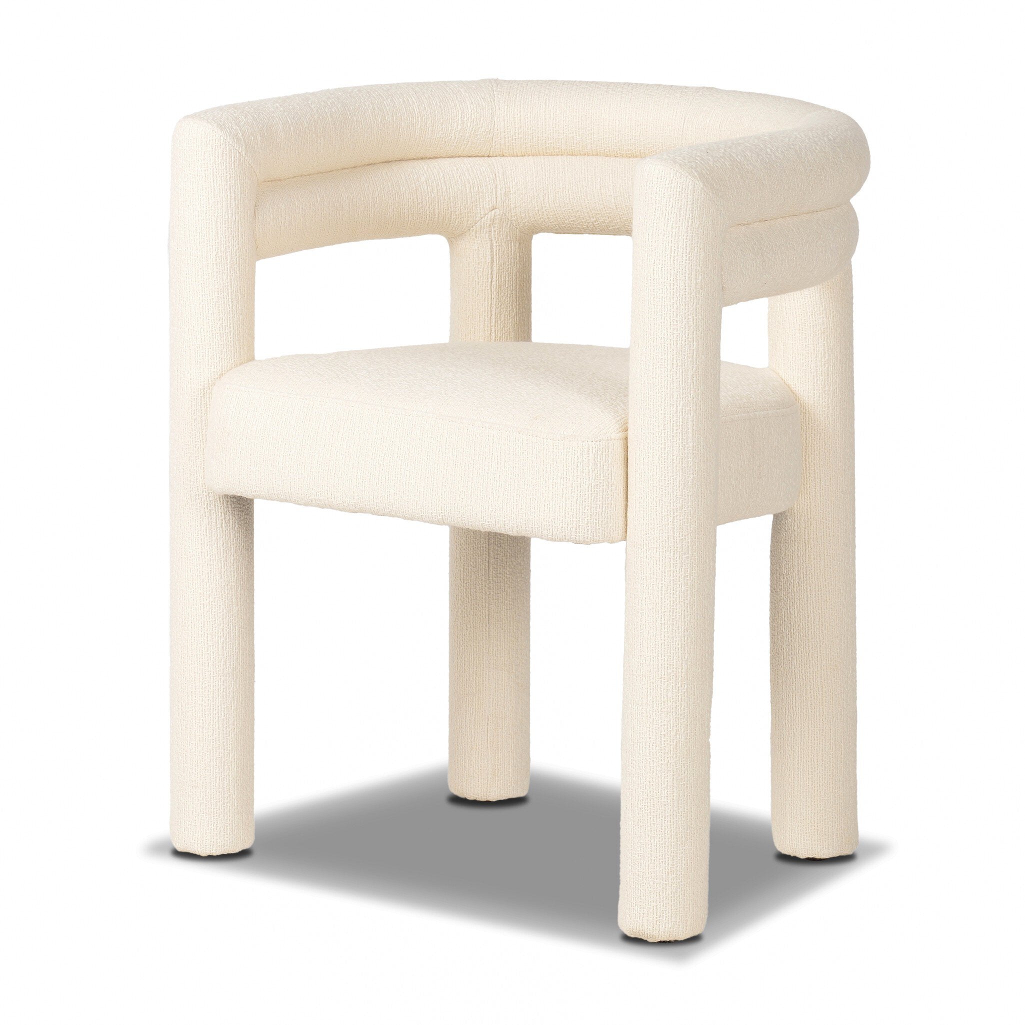 White chair with a rounded design on a white background
