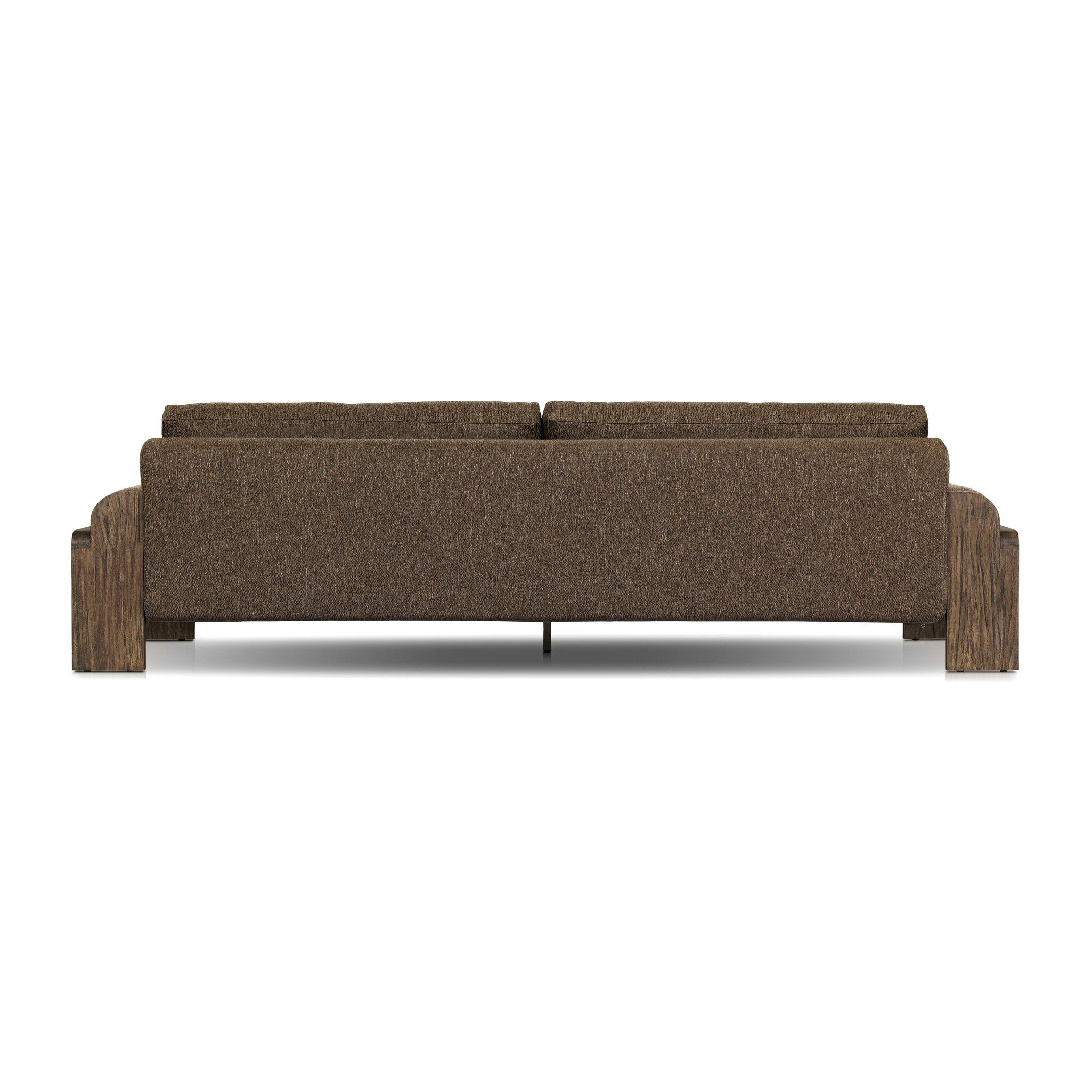 Brown sofa with wooden legs on a white background