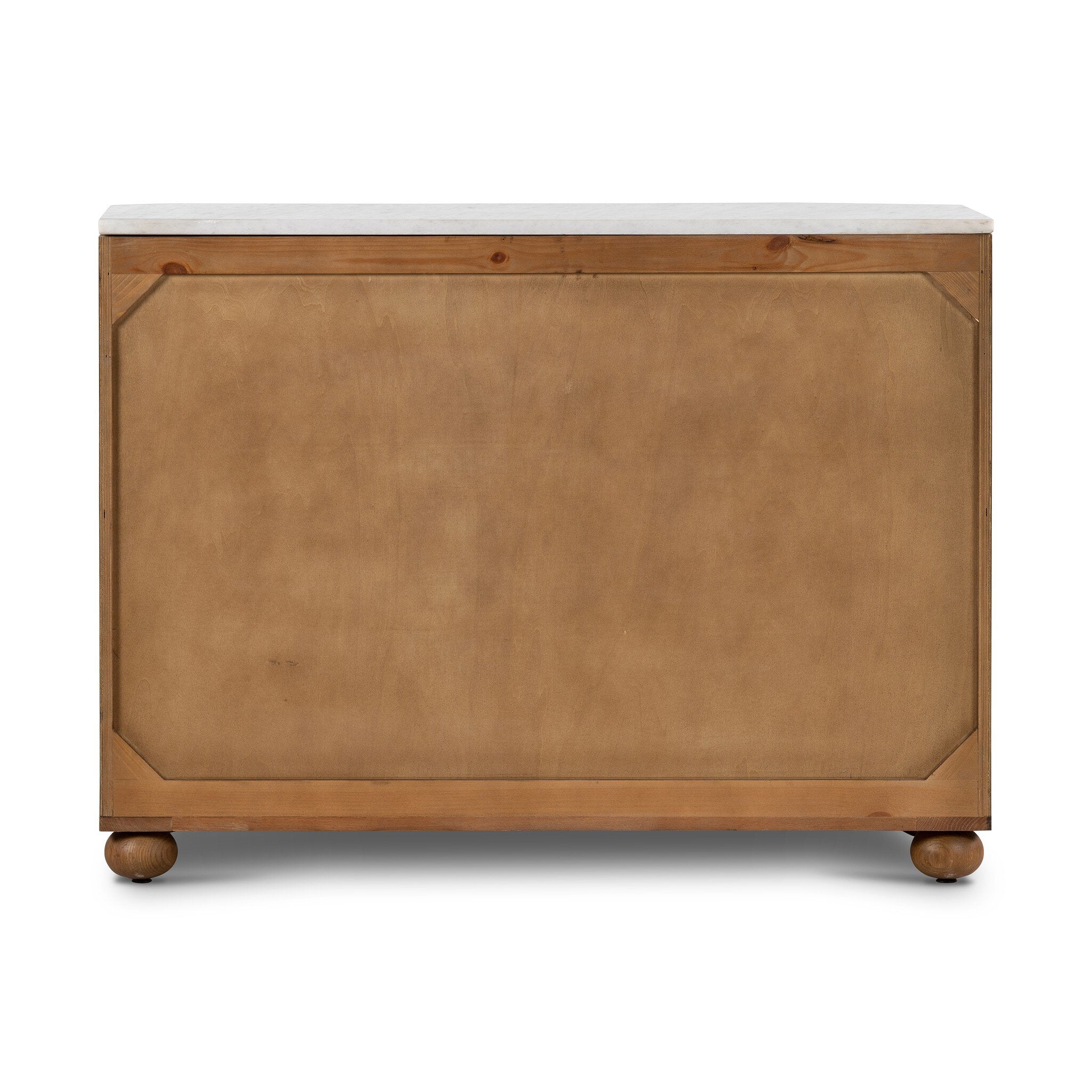 Wooden cabinet with a white countertop on a white background