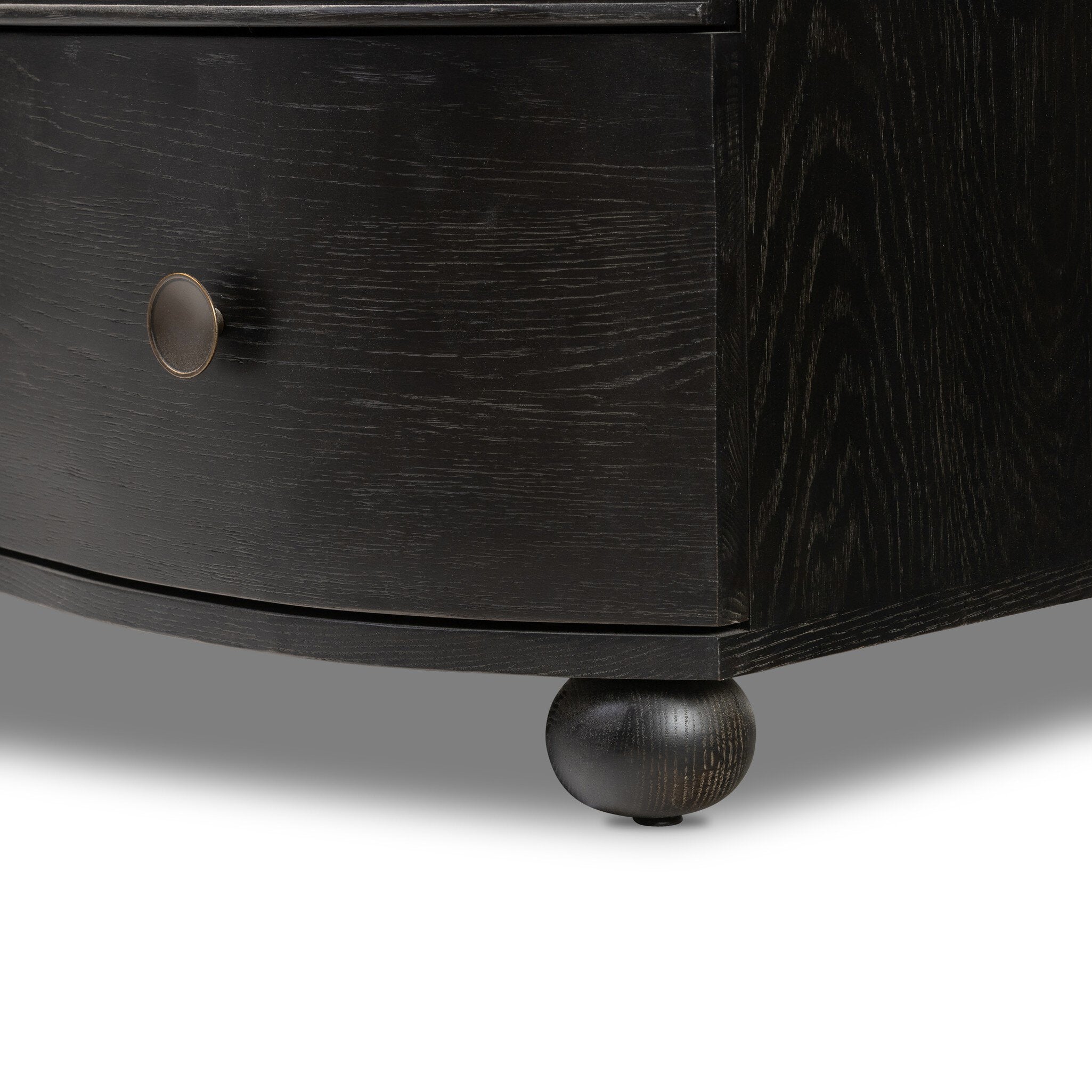 Dark wooden drawer with a knob on a white background