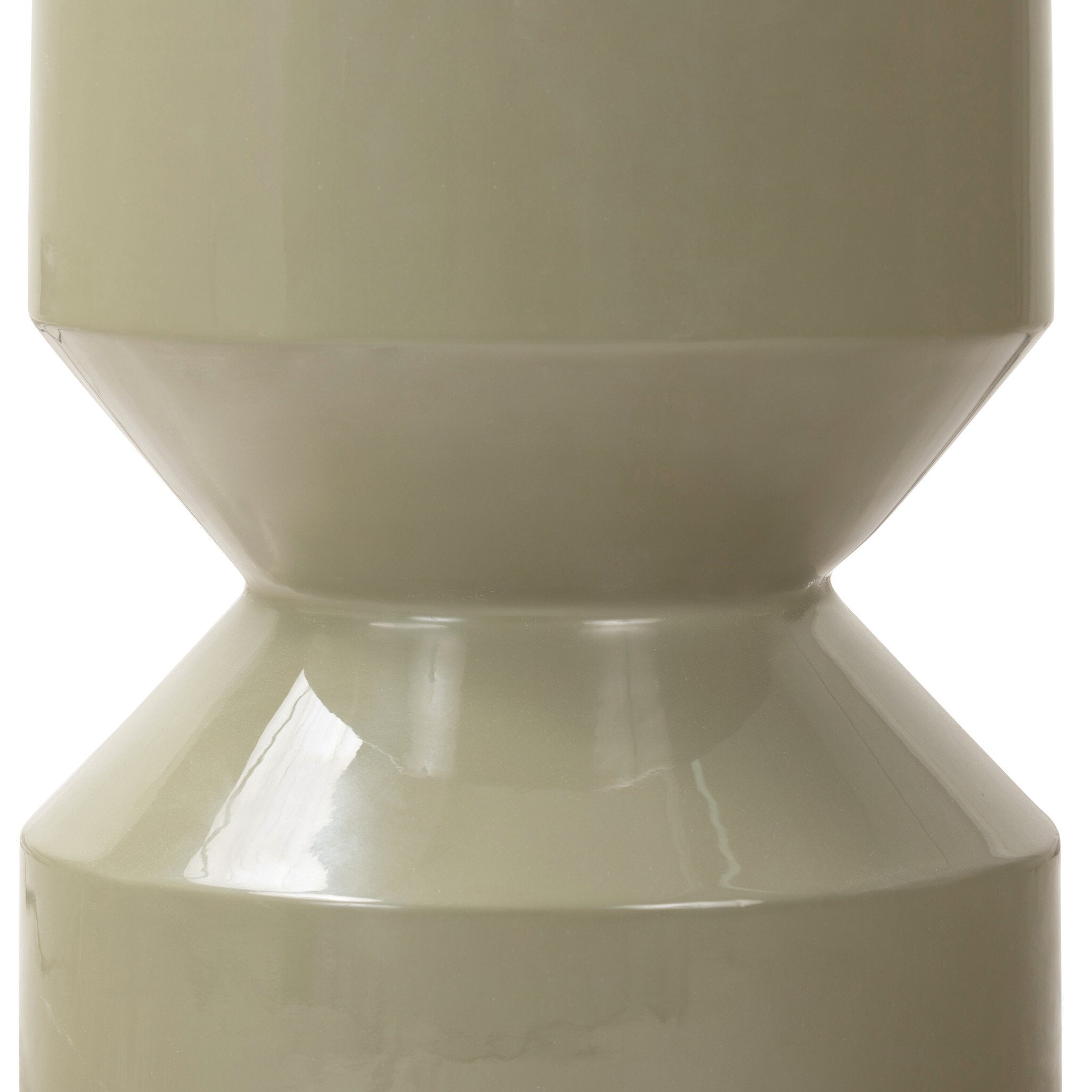 Green lacquered end table with a geometric design on a white background