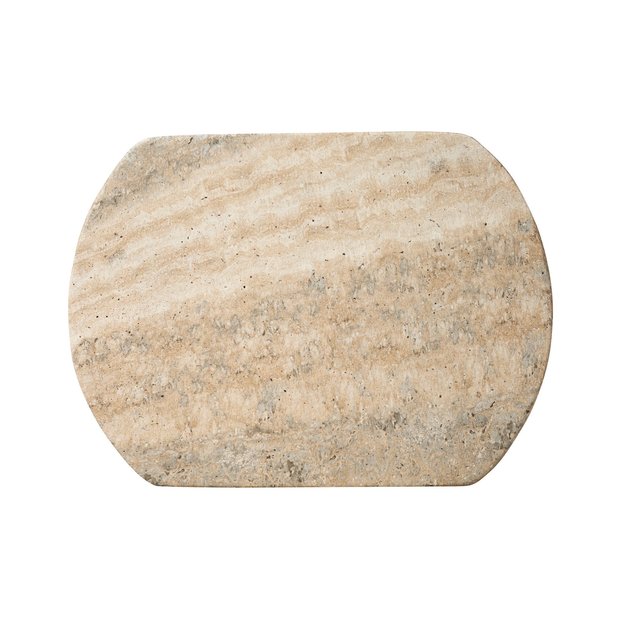 Beige faux stone side table top on a white background