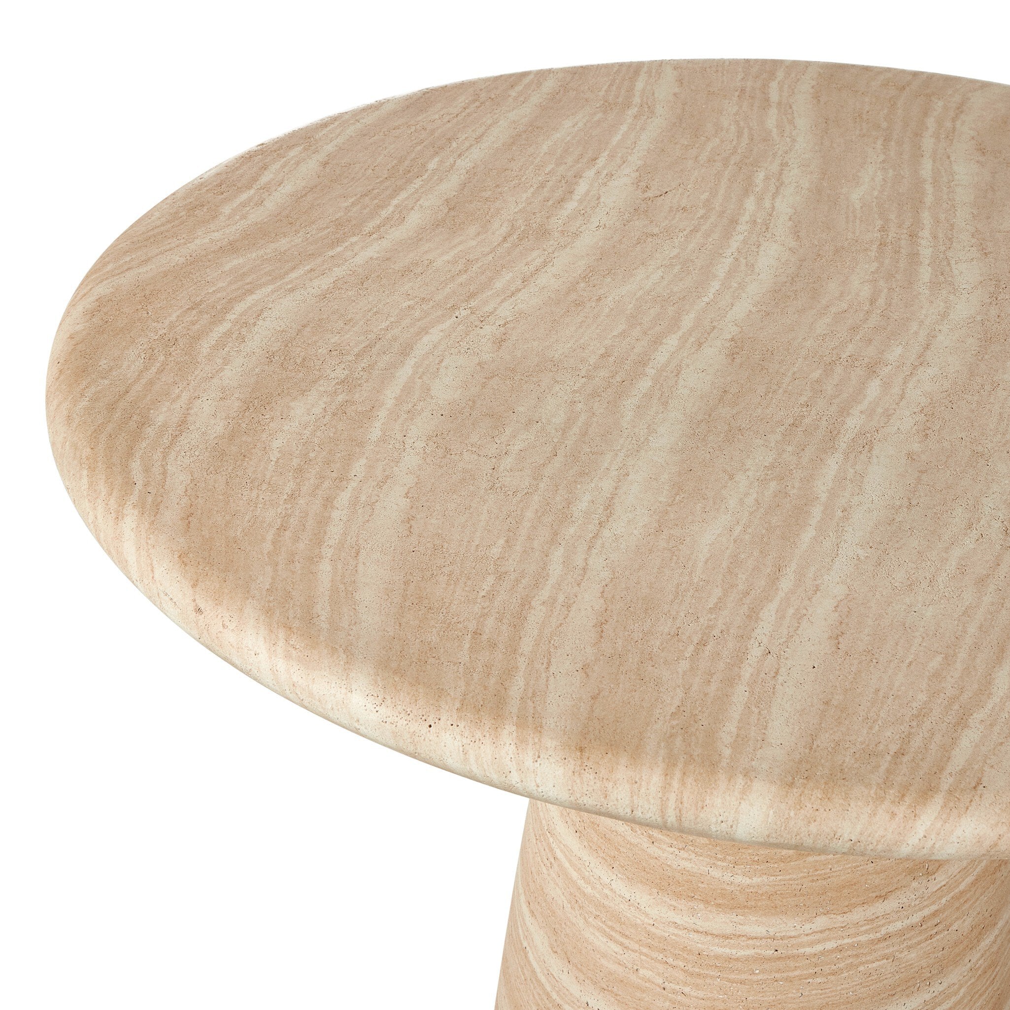 Close-up of a round table with a beige color on a white background