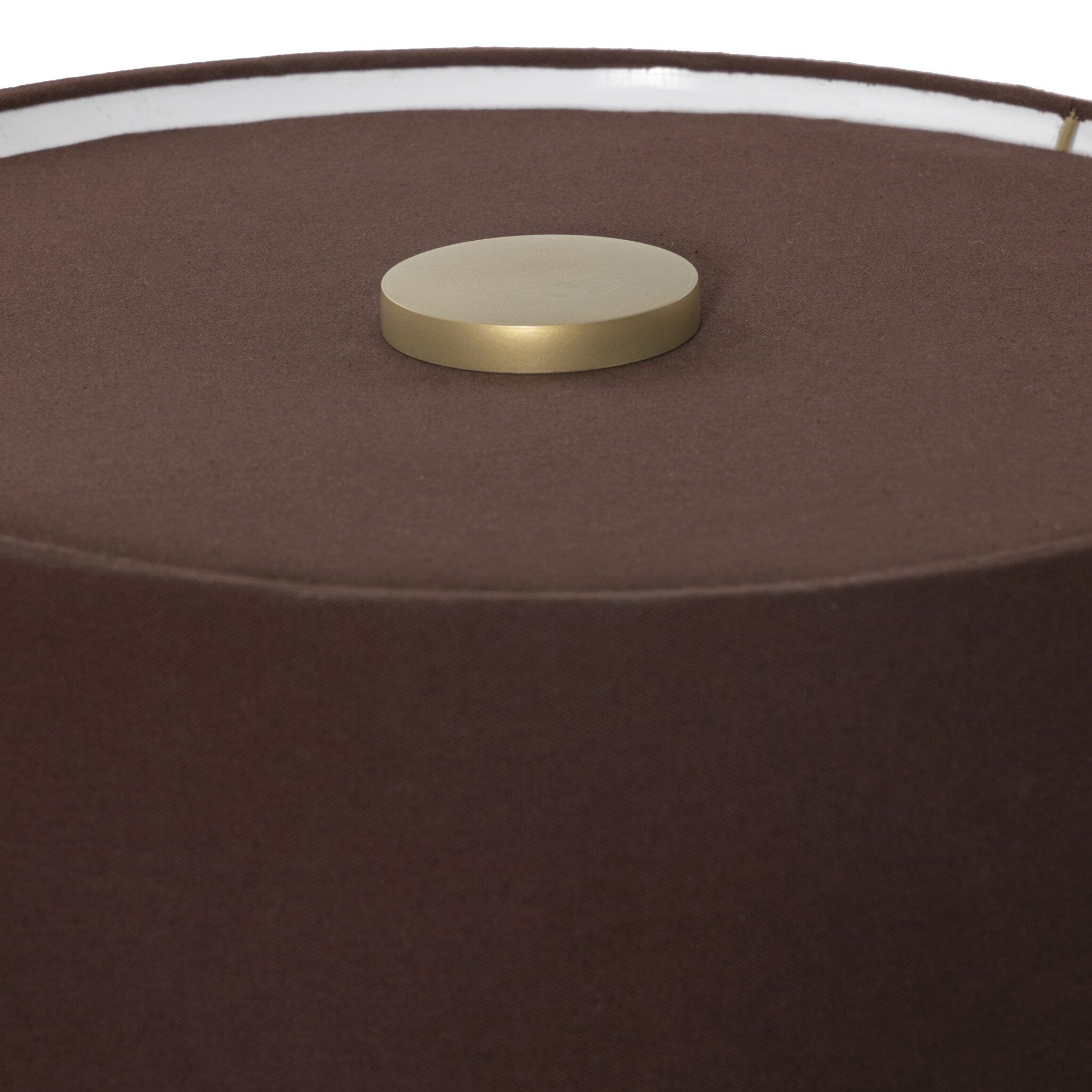 Brown lampshade with a gold accent on a white background