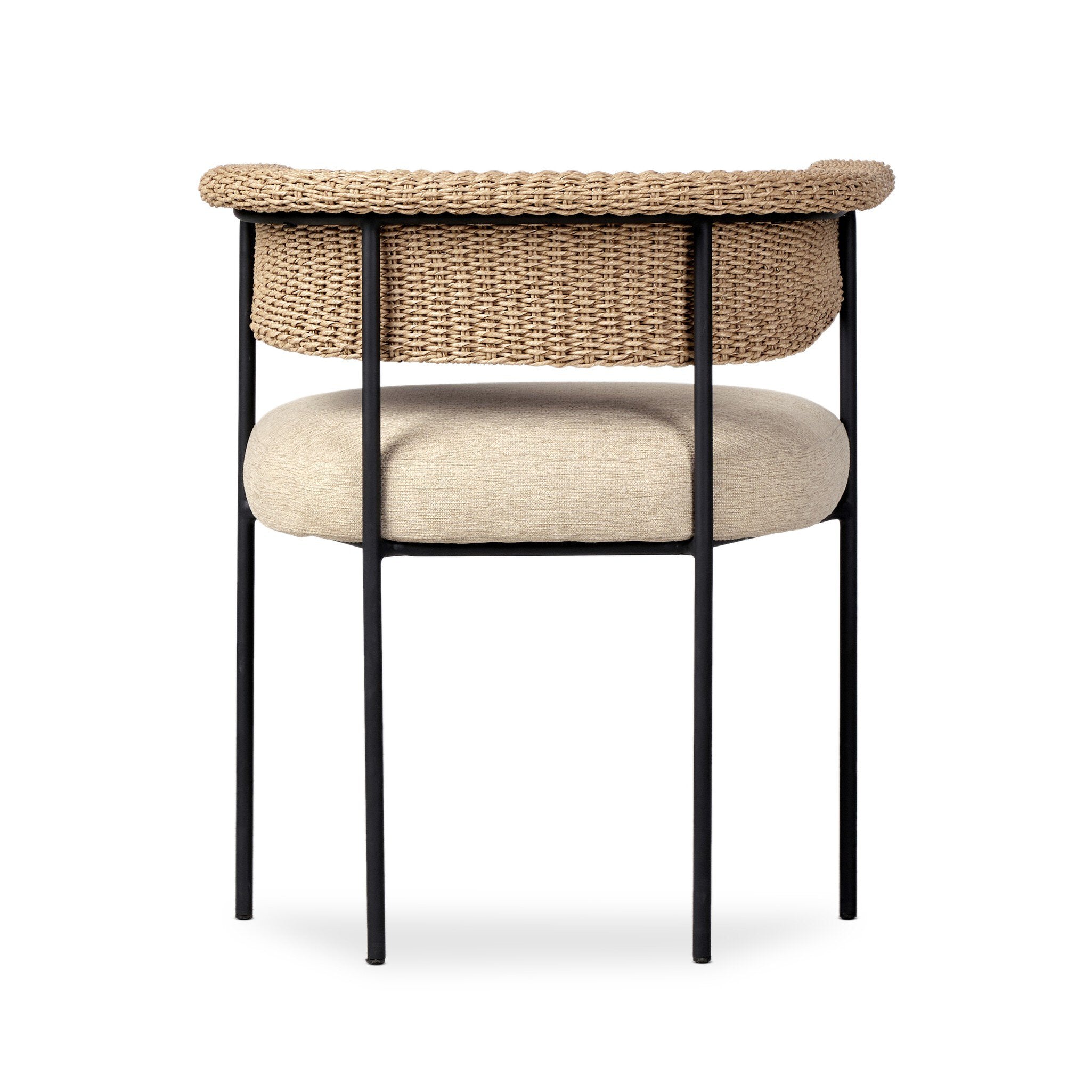 Chair with woven backrest and cushioned seat on a white background