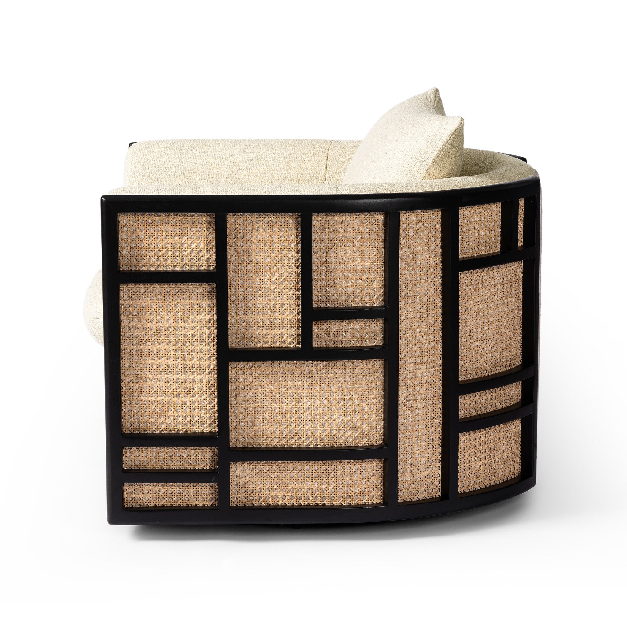 Decorative basket with geometric pattern on a white background