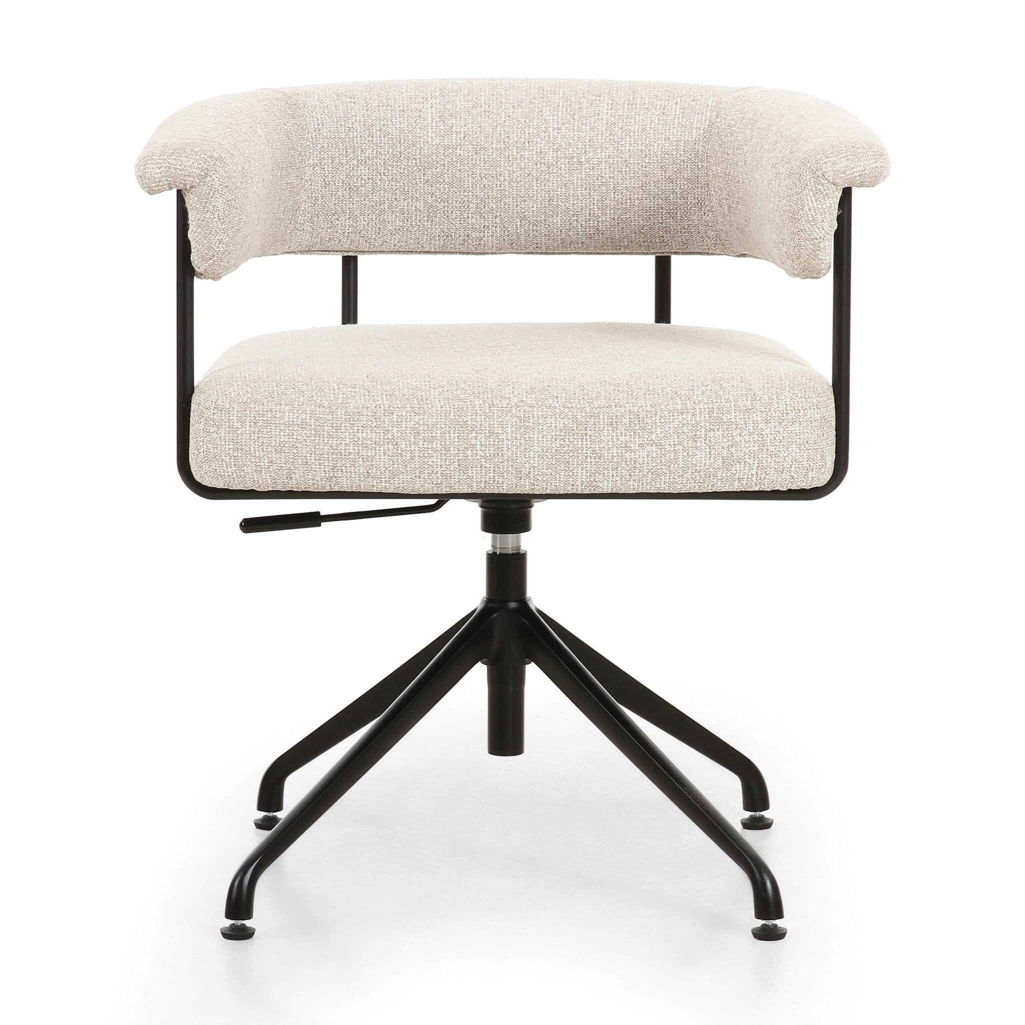 Beige office chair with black swivel base on a white background