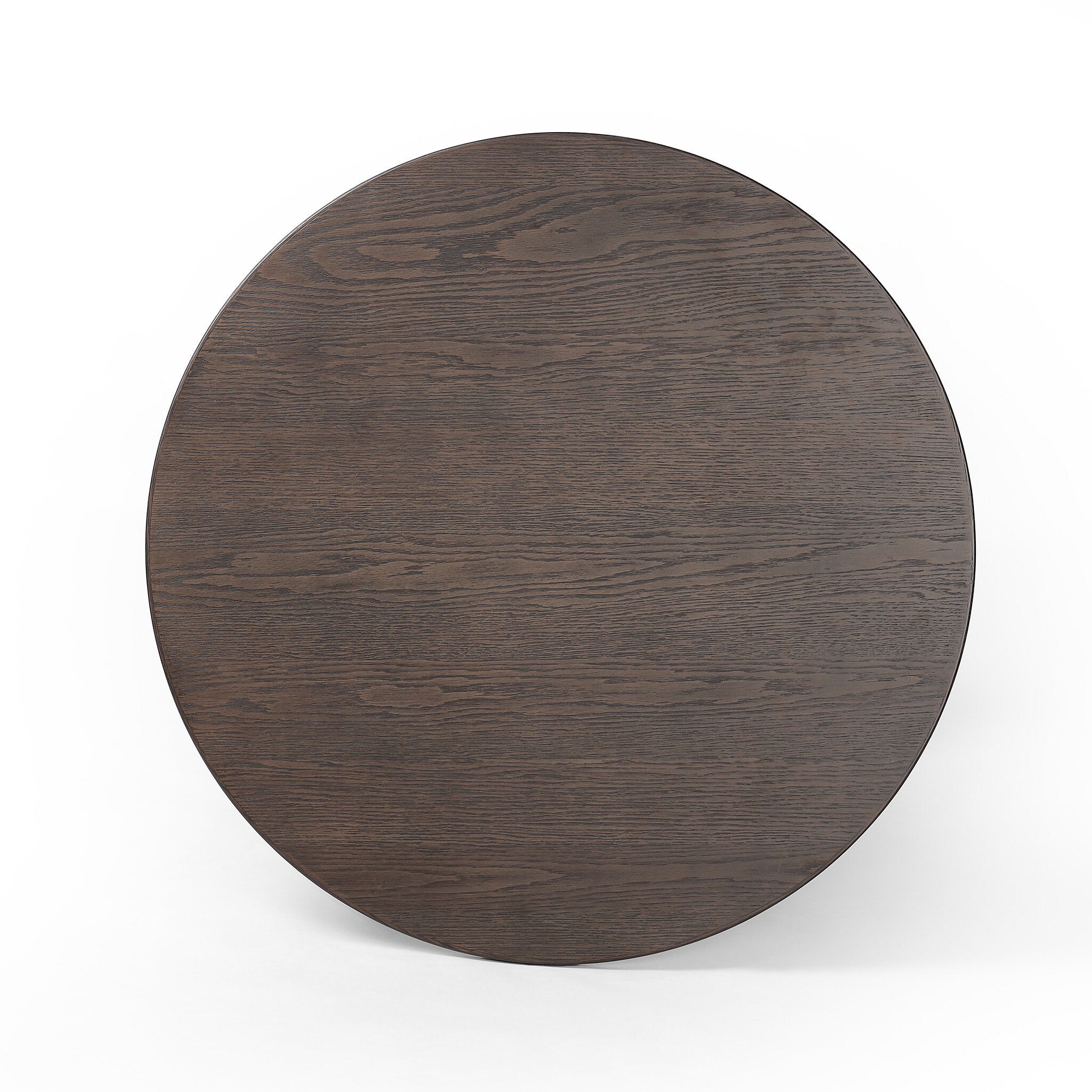Round wooden table top on a white background