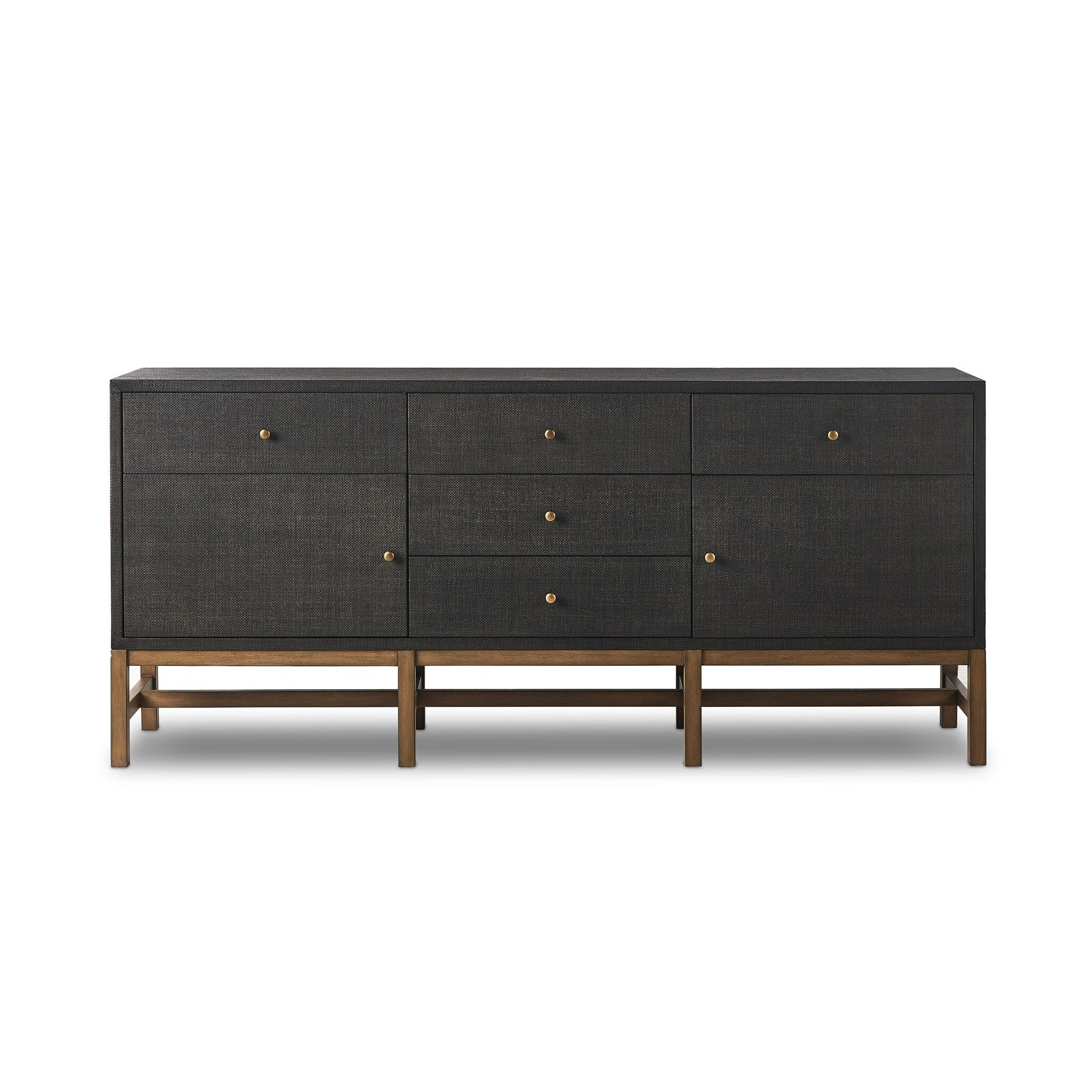 Dark textured dresser with gold handles on a white background