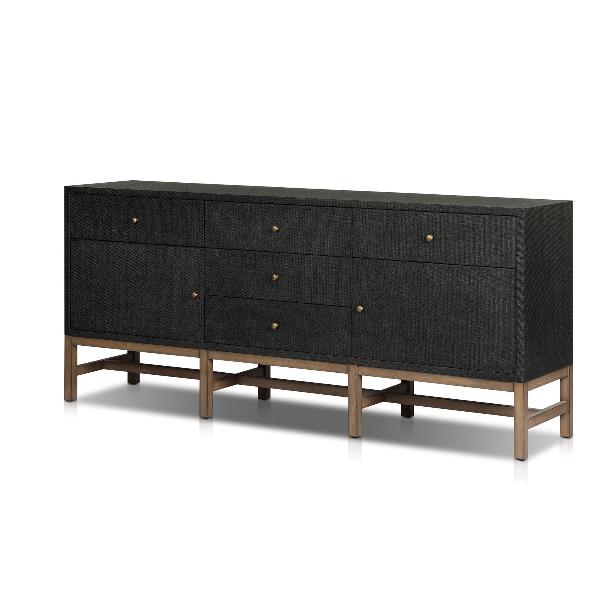 Black sideboard with wooden legs on a white background