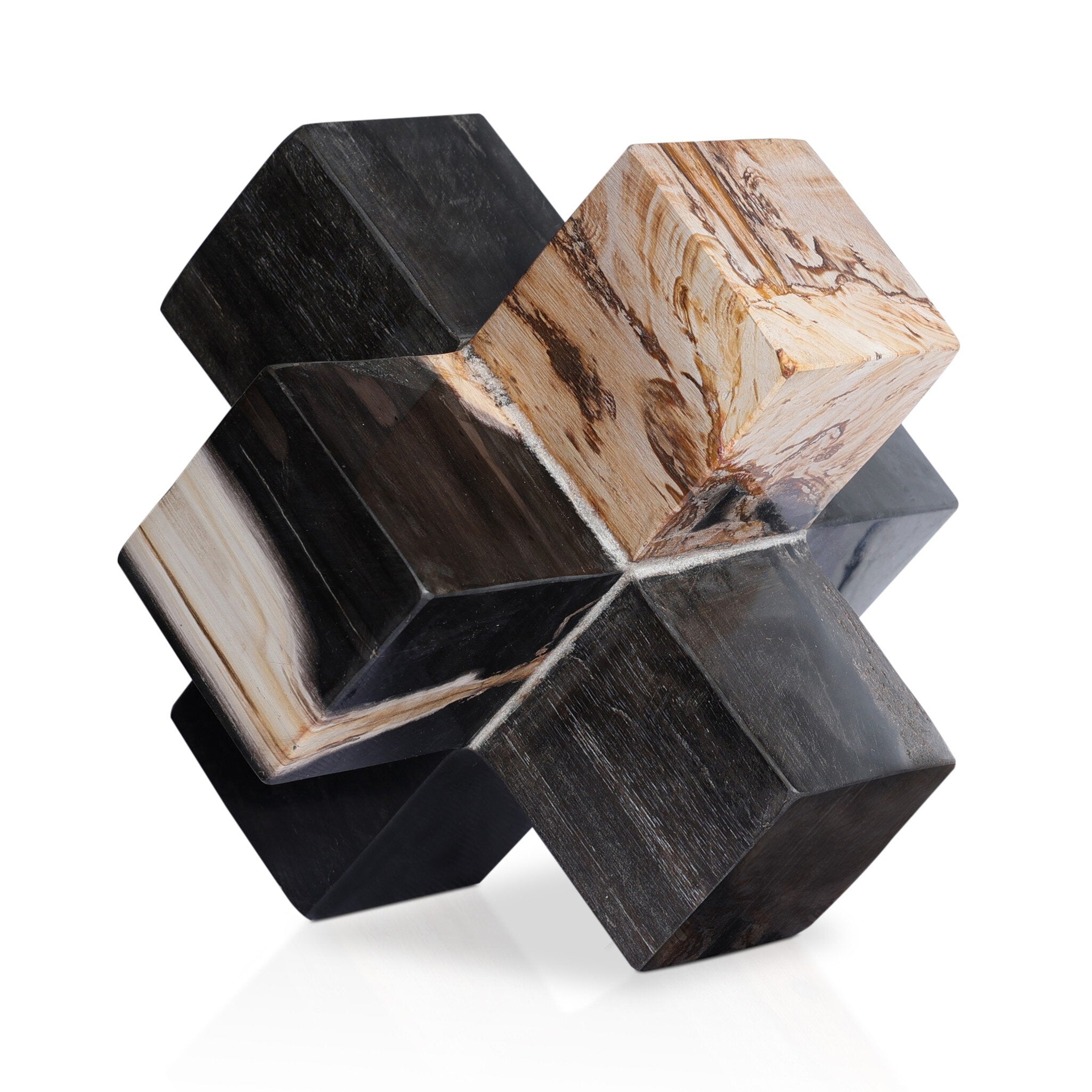 Decorative jack made from dark petrified wood on a white background
