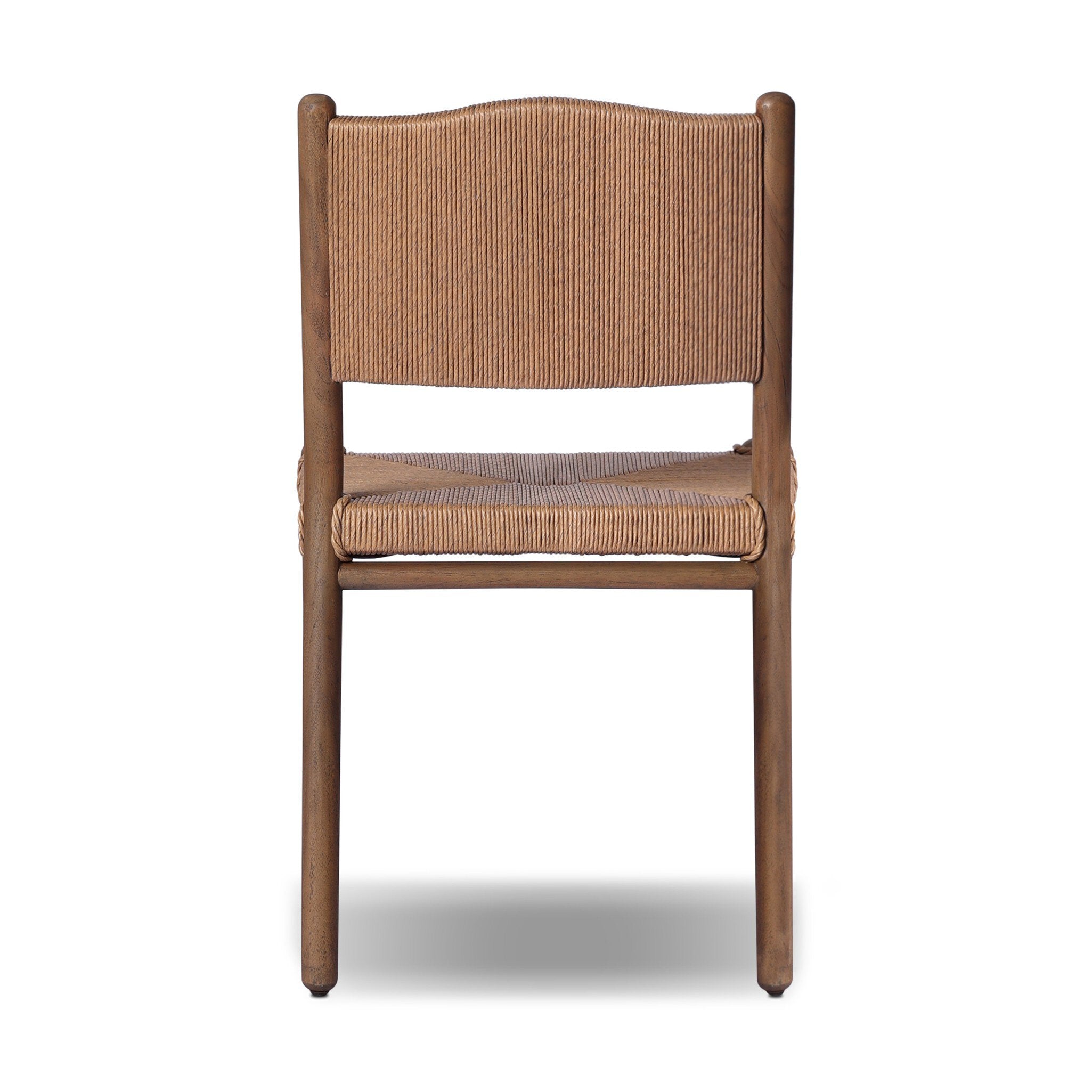 Brown wicker chair with cushioned seat on a white background