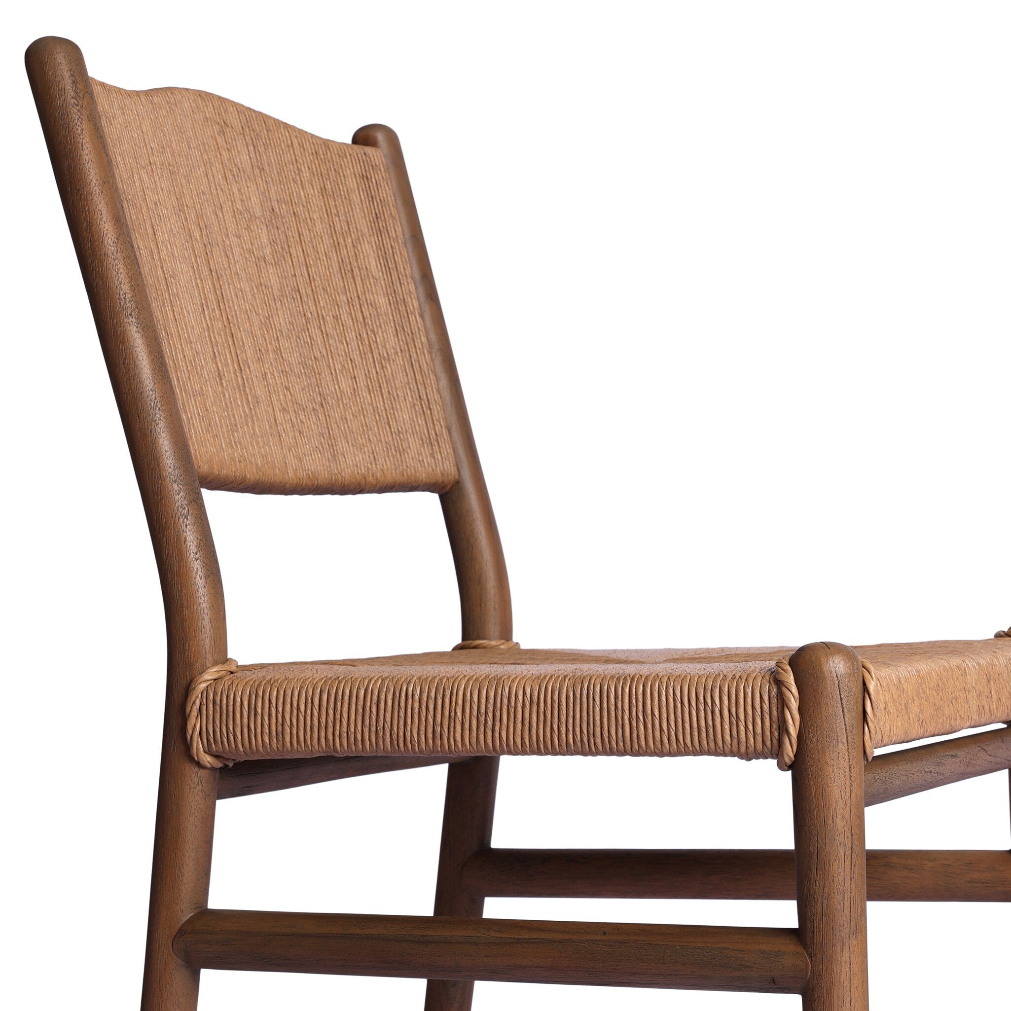 Wooden chair with woven backrest and seat on a white background