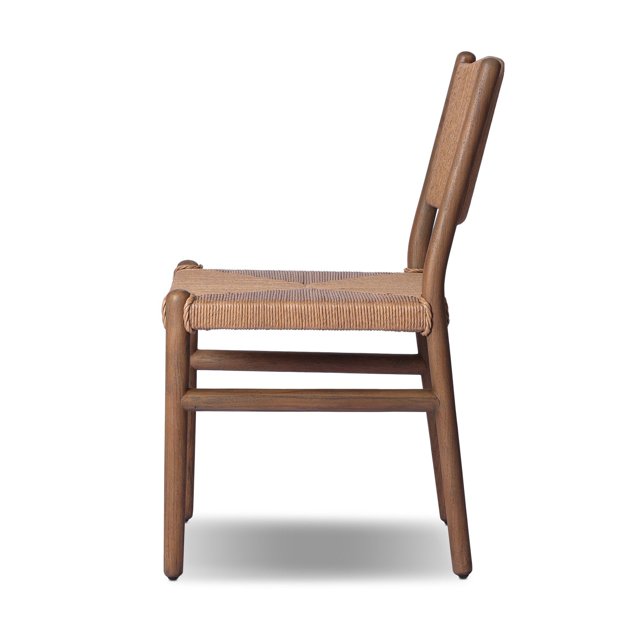Wooden chair with woven seat on a white background
