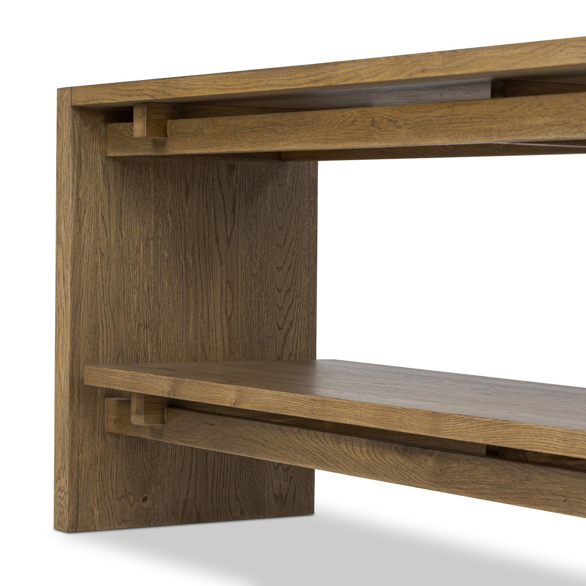 Wooden shelf with a white background