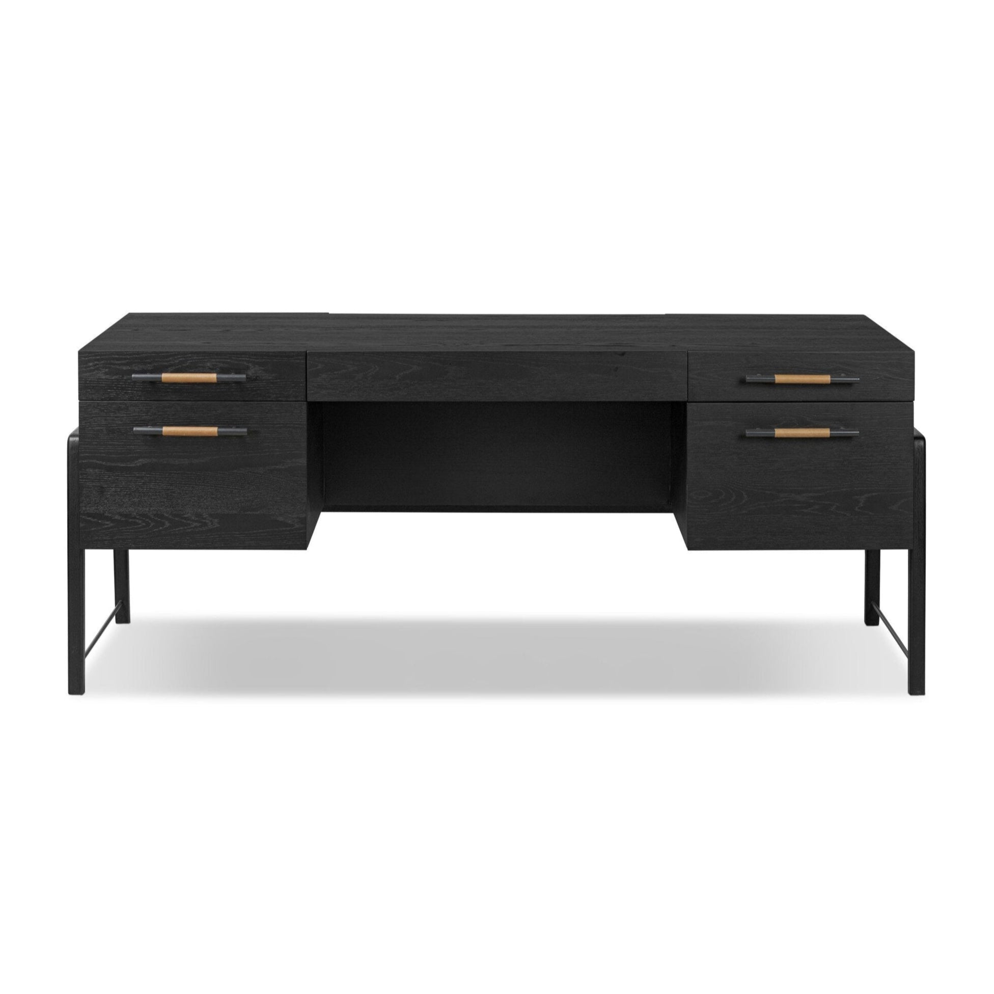 Black desk with gold handles