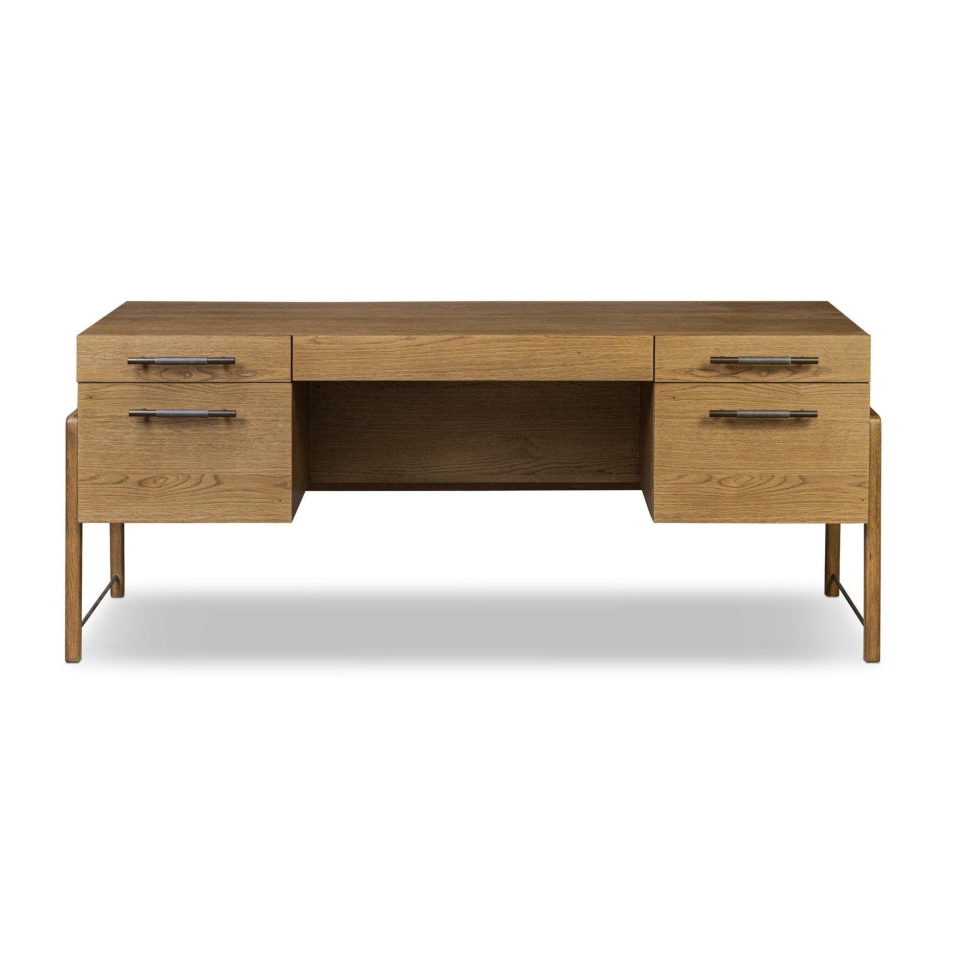 Wooden desk with multiple drawers