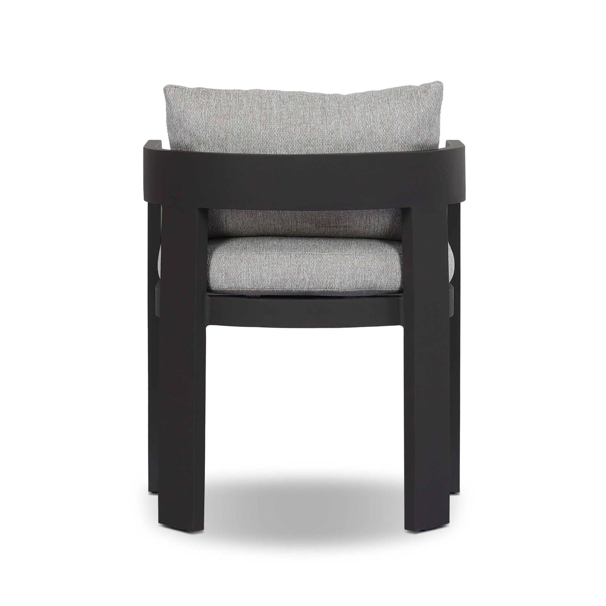 Black chair with gray cushions on a white background