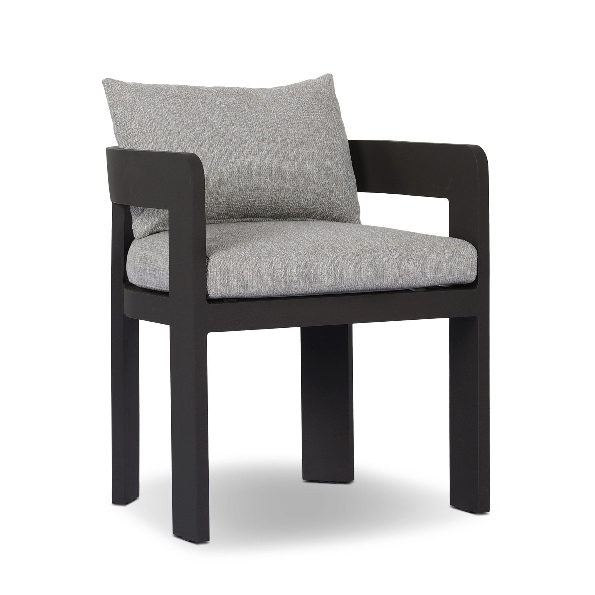 Chair with black frame and gray cushions on a white background