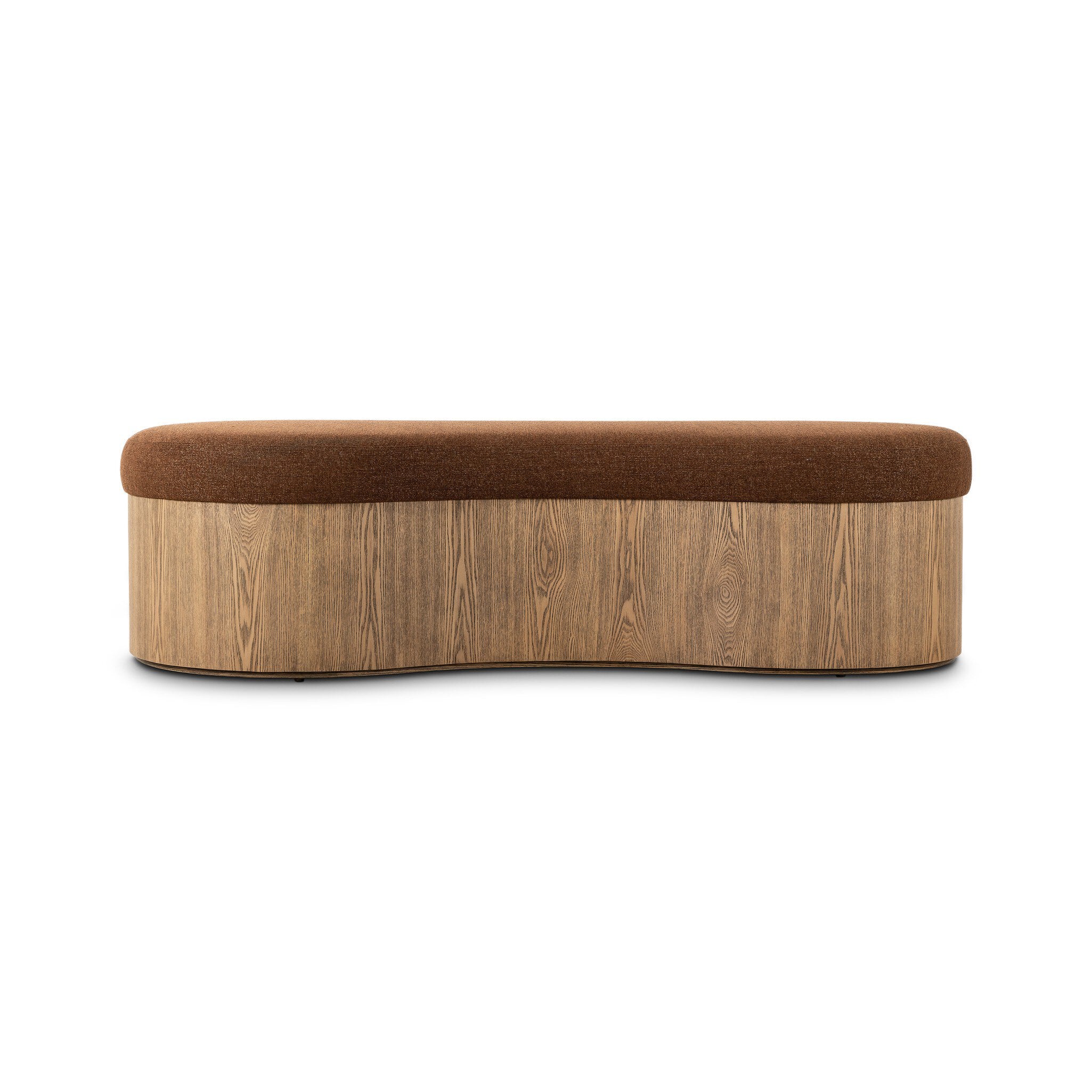 Wooden bench with brown cushion on a white background