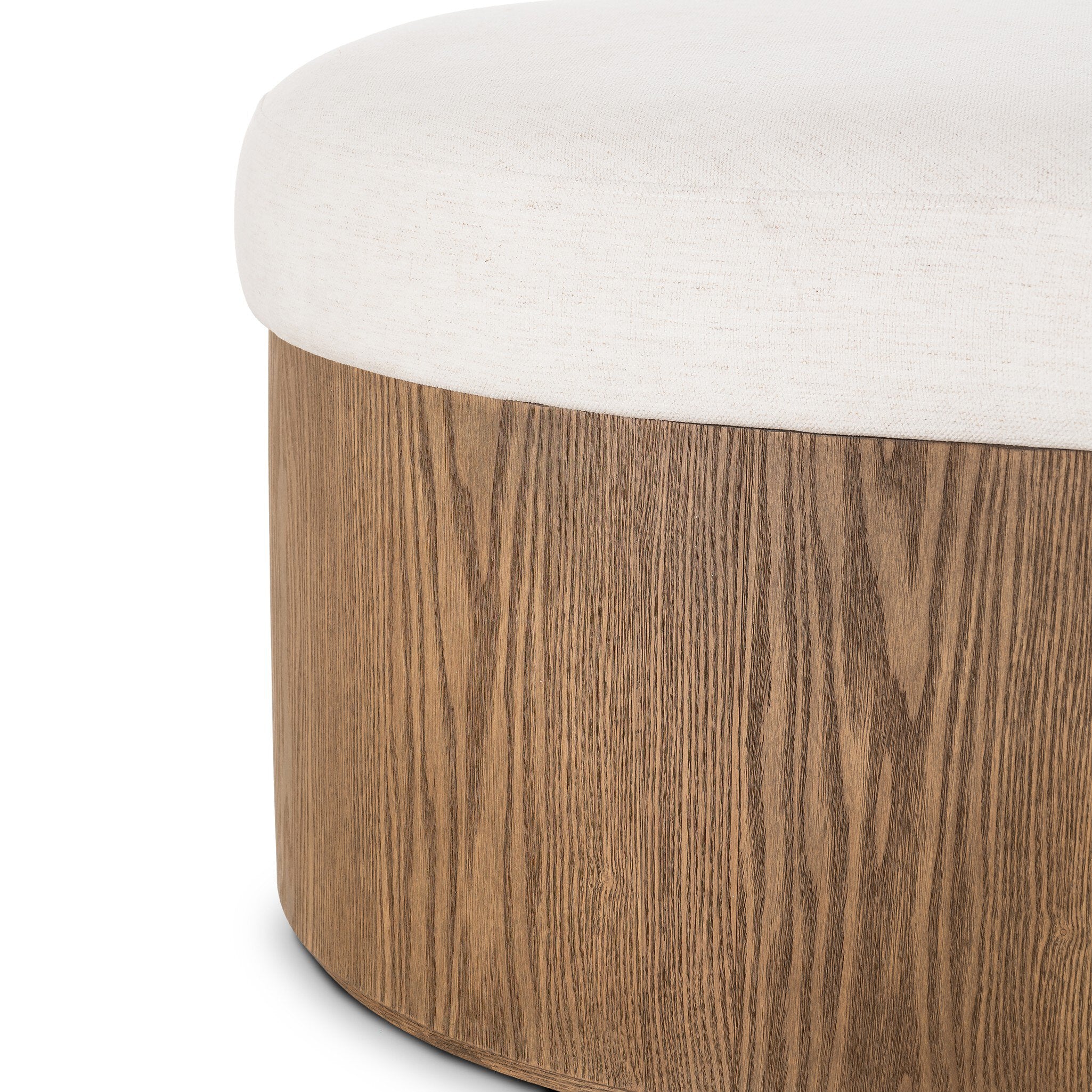Wooden bench with a white cushion on a white background