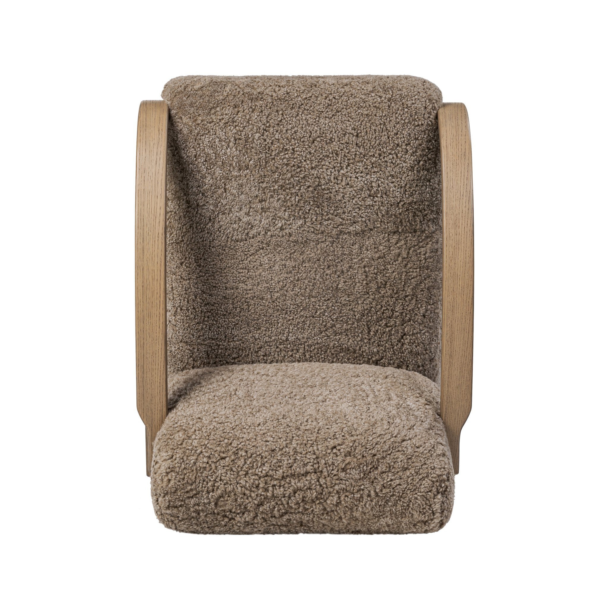 Brown upholstered chair with wooden frame on a white background