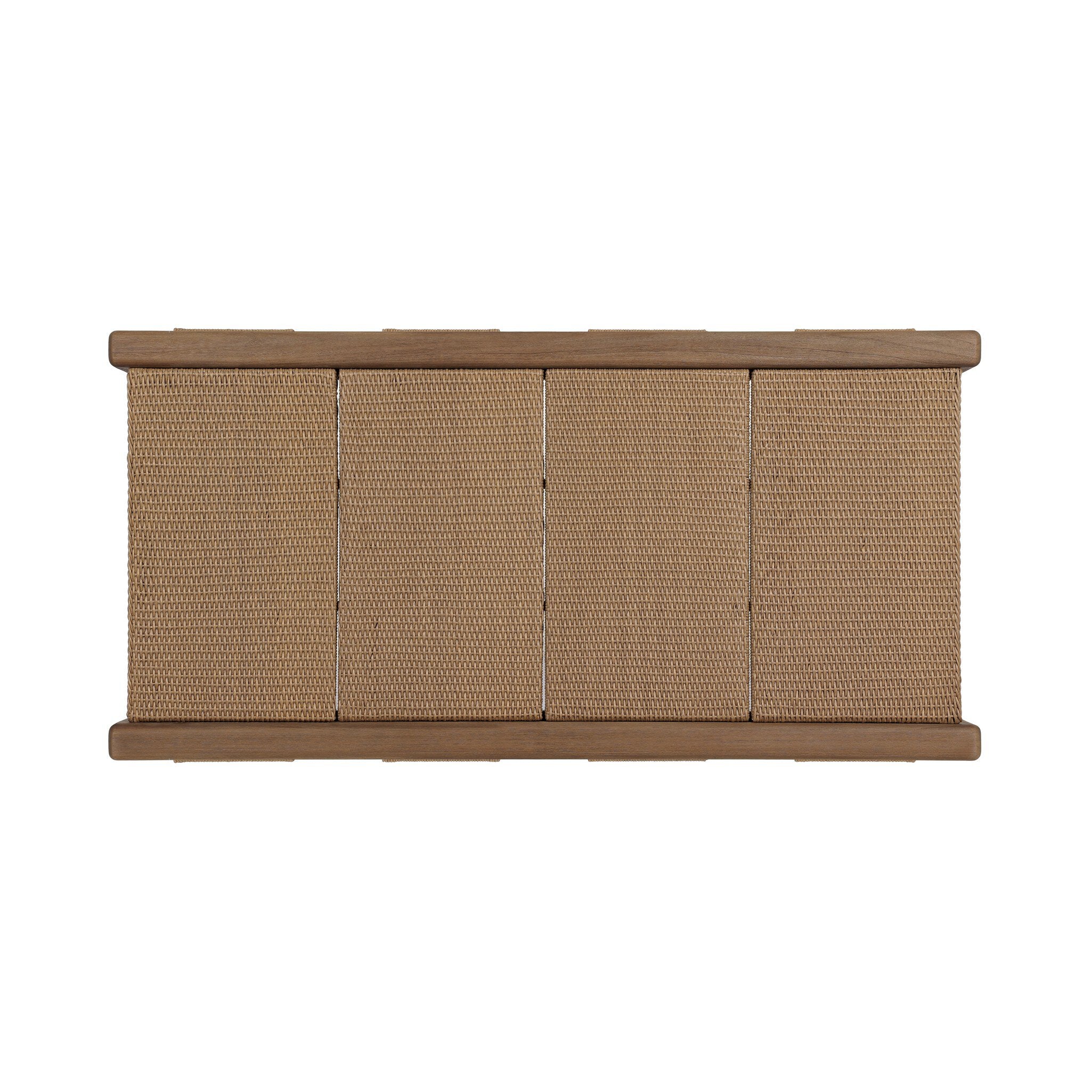 Woven blind with wooden frame on a white background