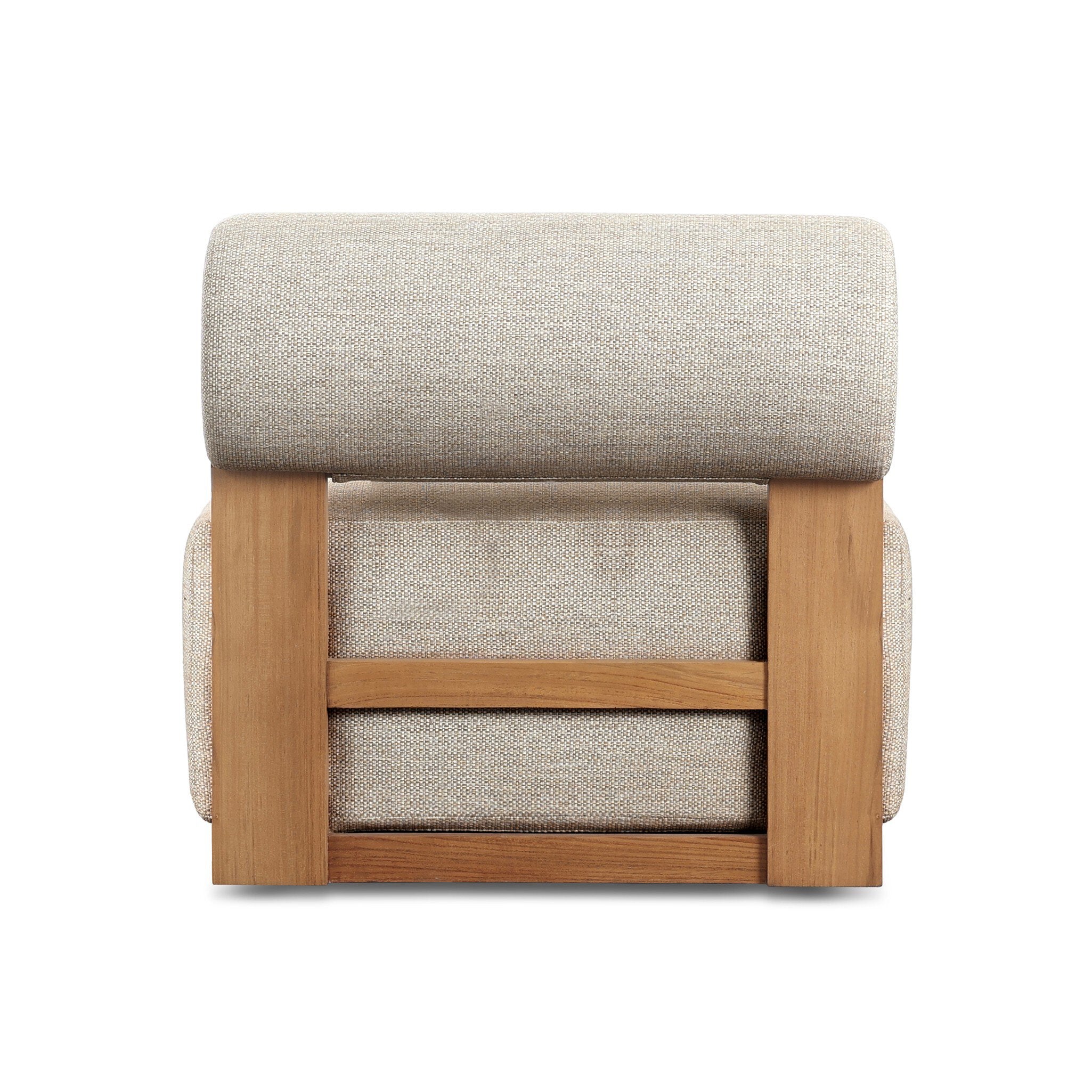 Chair with beige cushioned backrest and seat on a white background