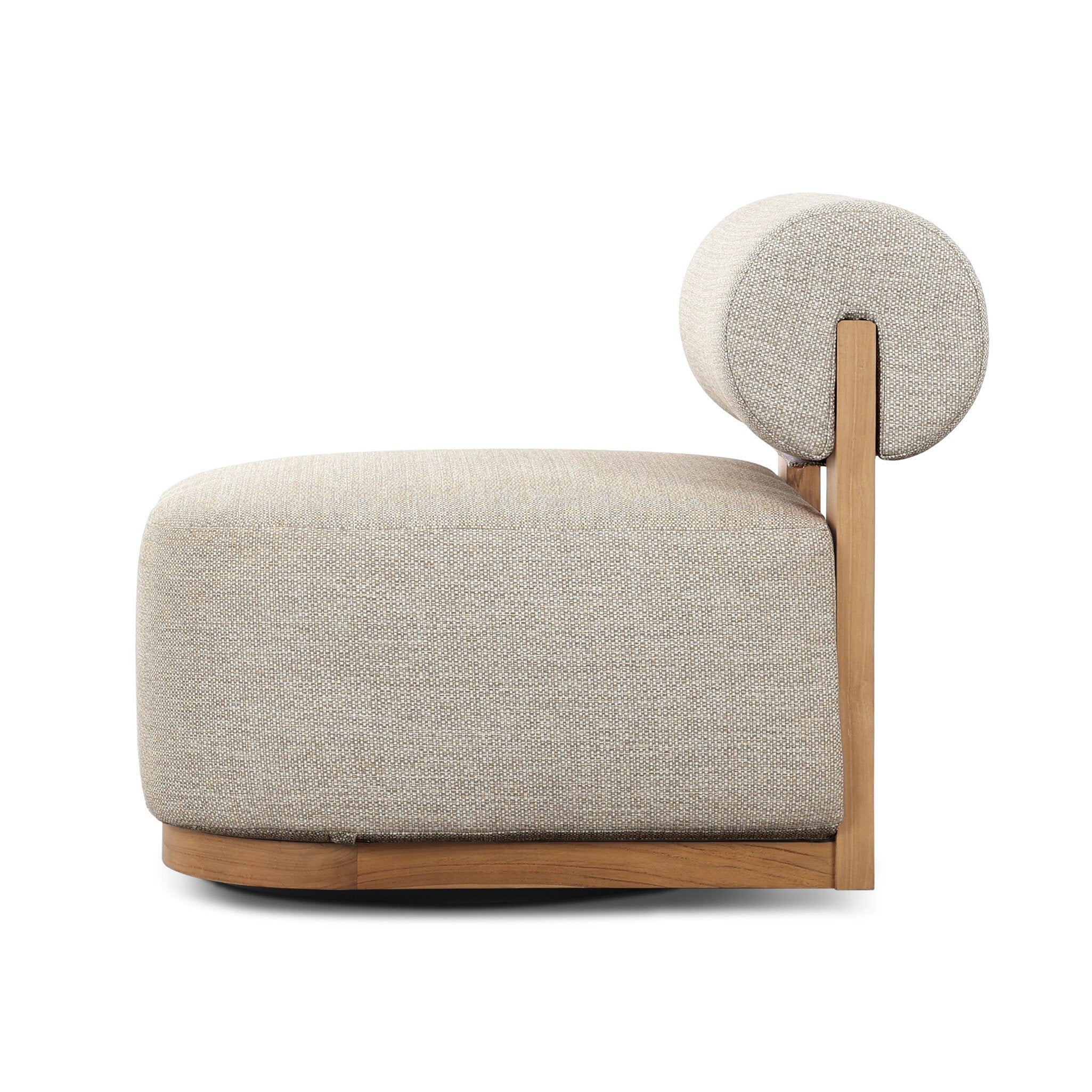 Modern chair with beige cushion and wooden frame on a white background